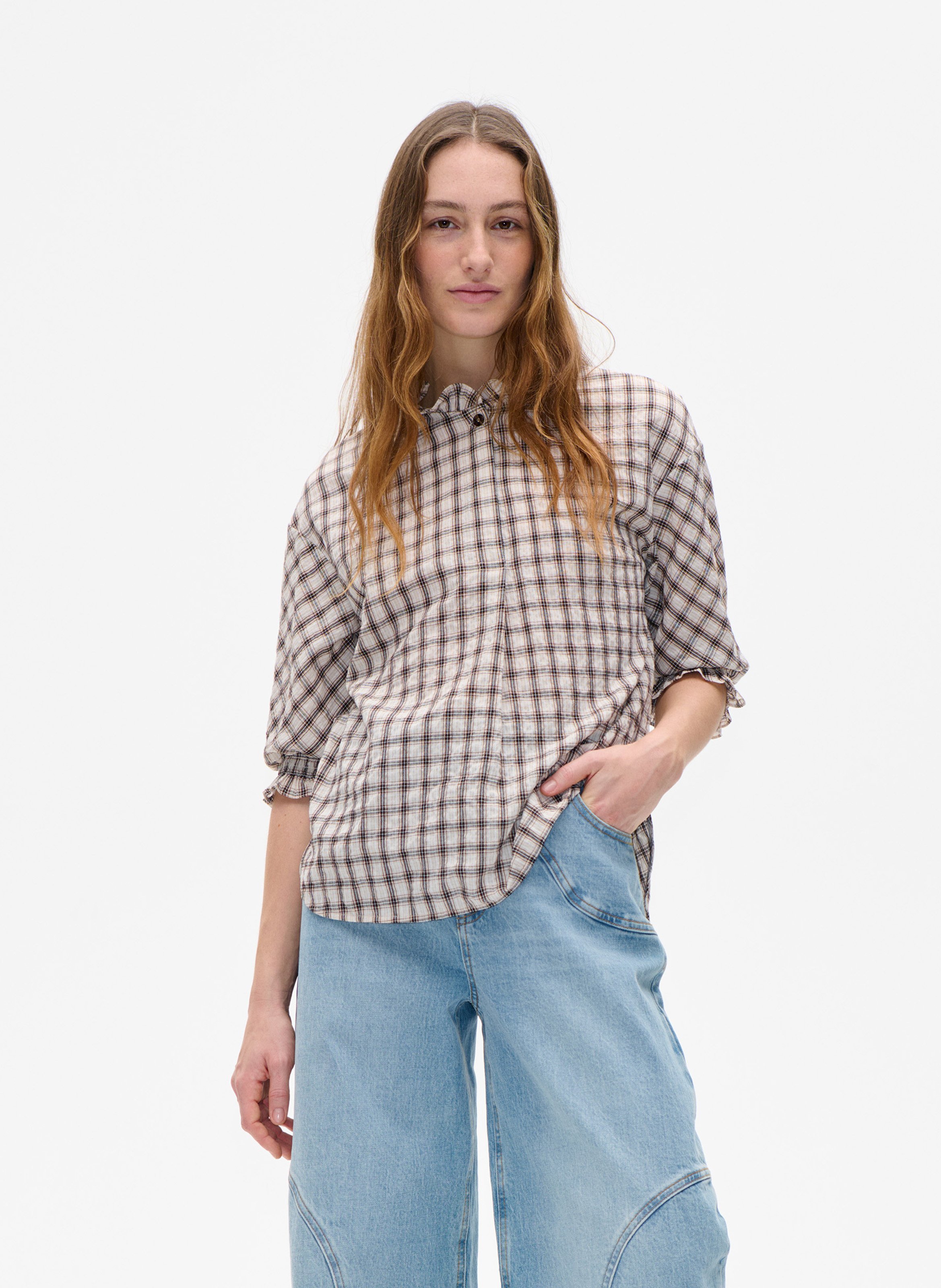 Blusa de cuadros con mangas 3/4 BAUM UND PFERDGARTEN Multicolor