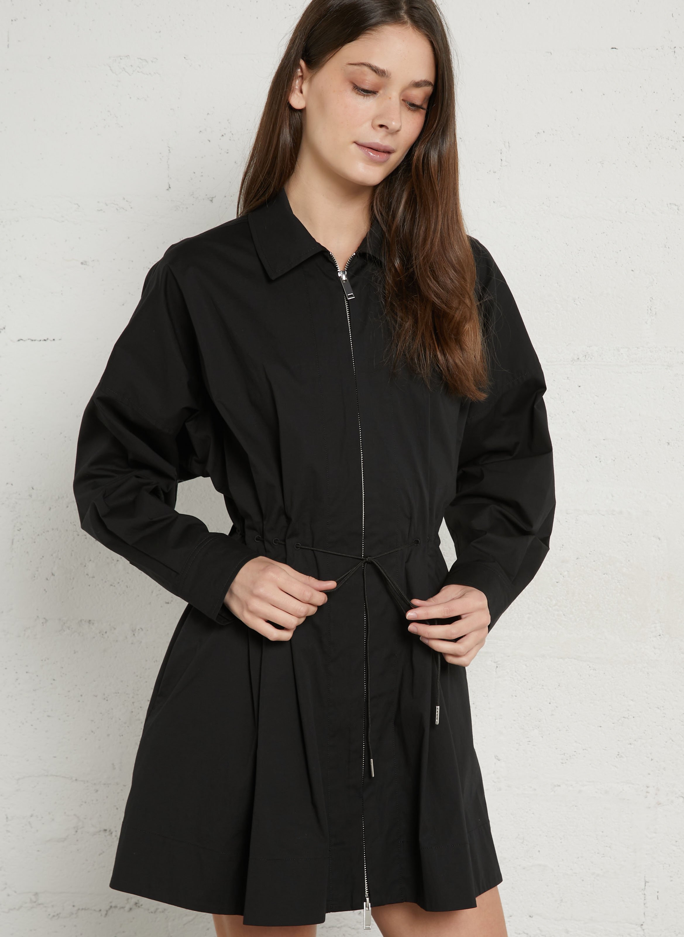 Short stretch cotton dress with classic collar STAUD Black