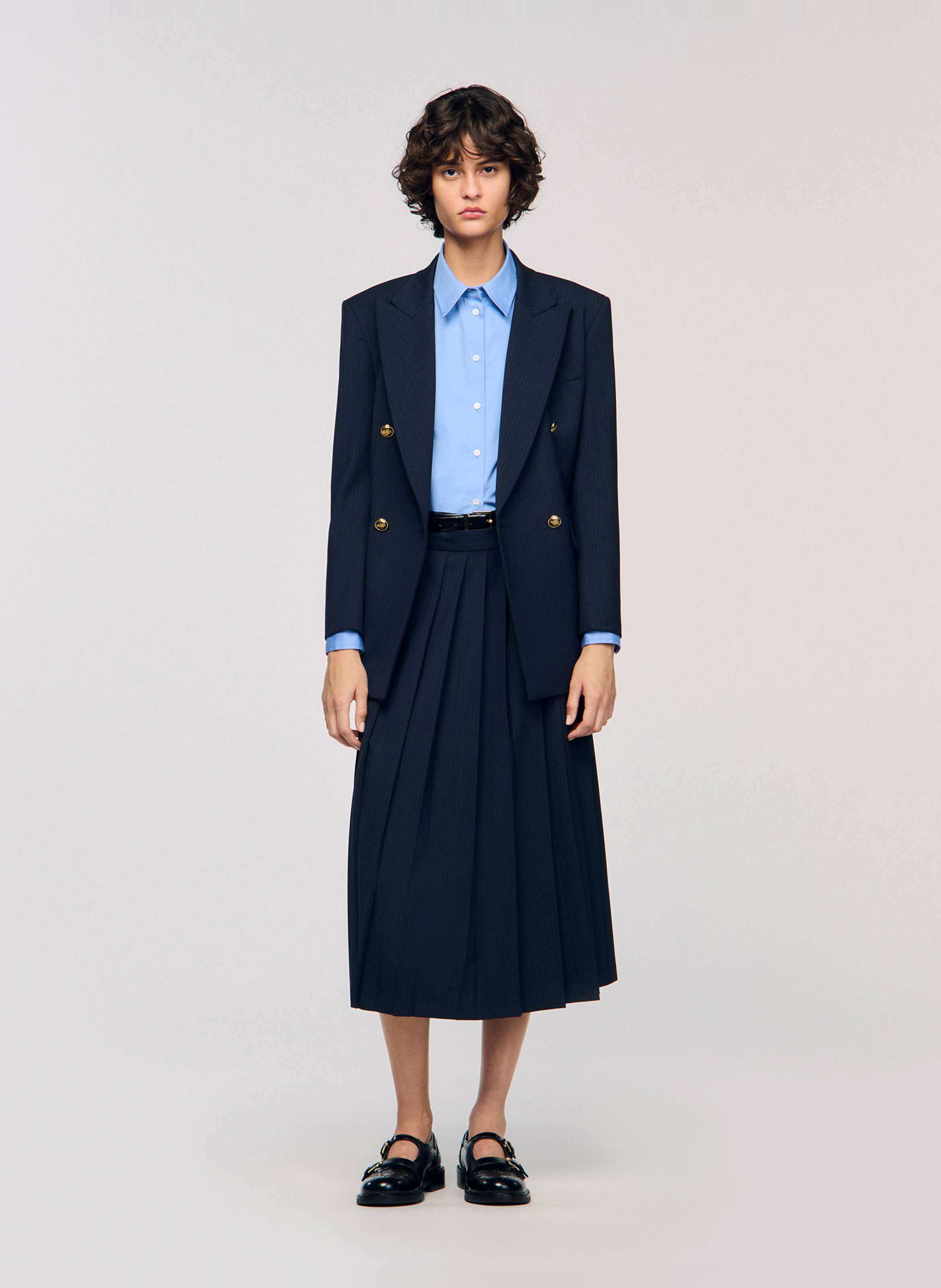 Flared Pleated Solid Color Skirt SANDRO Blue
