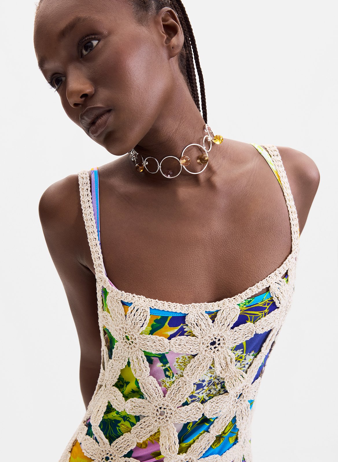 Short dress with layered patterns DESIGUAL White