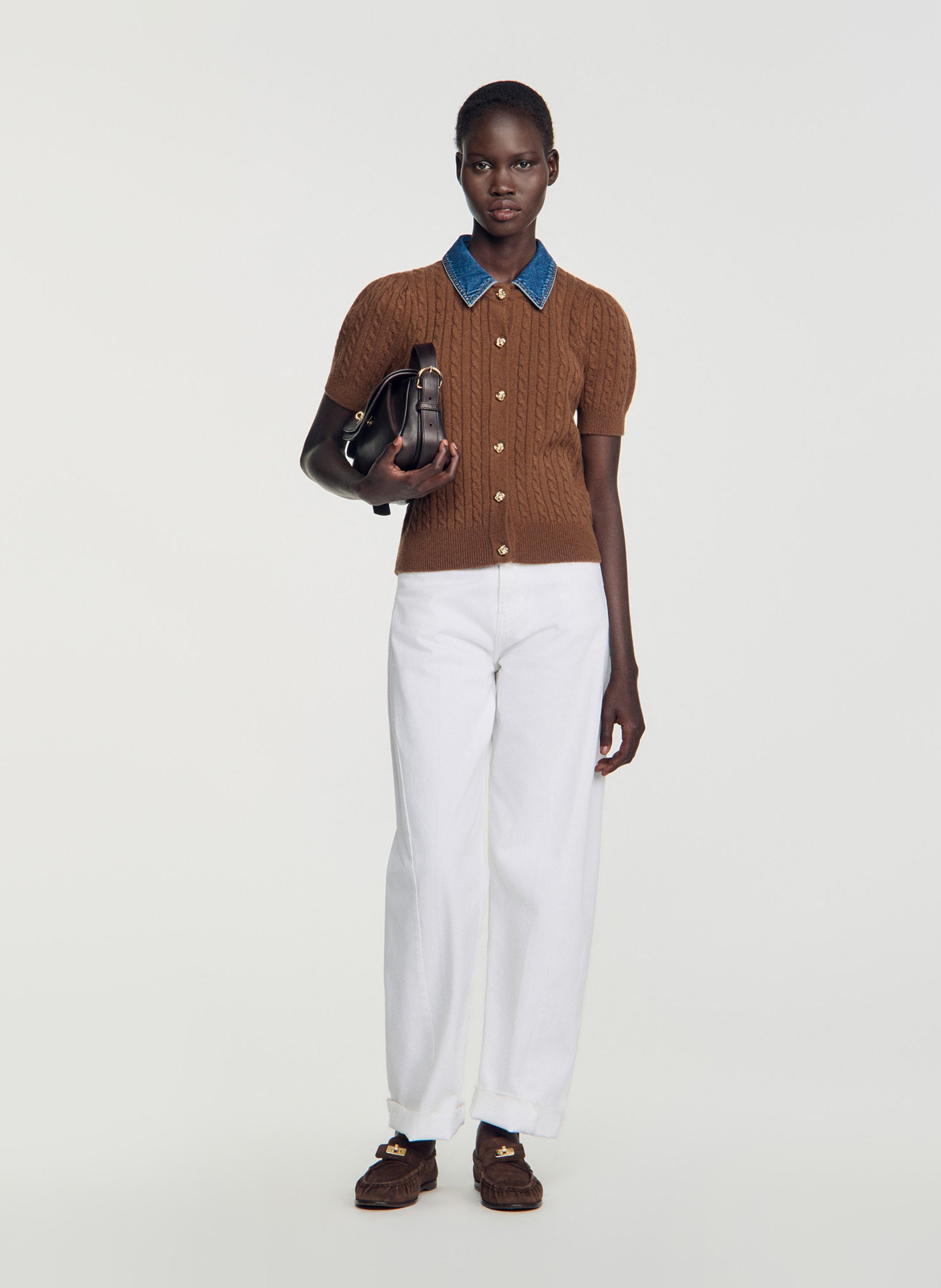 Cardigan droit en laine mélangée SANDRO Marron