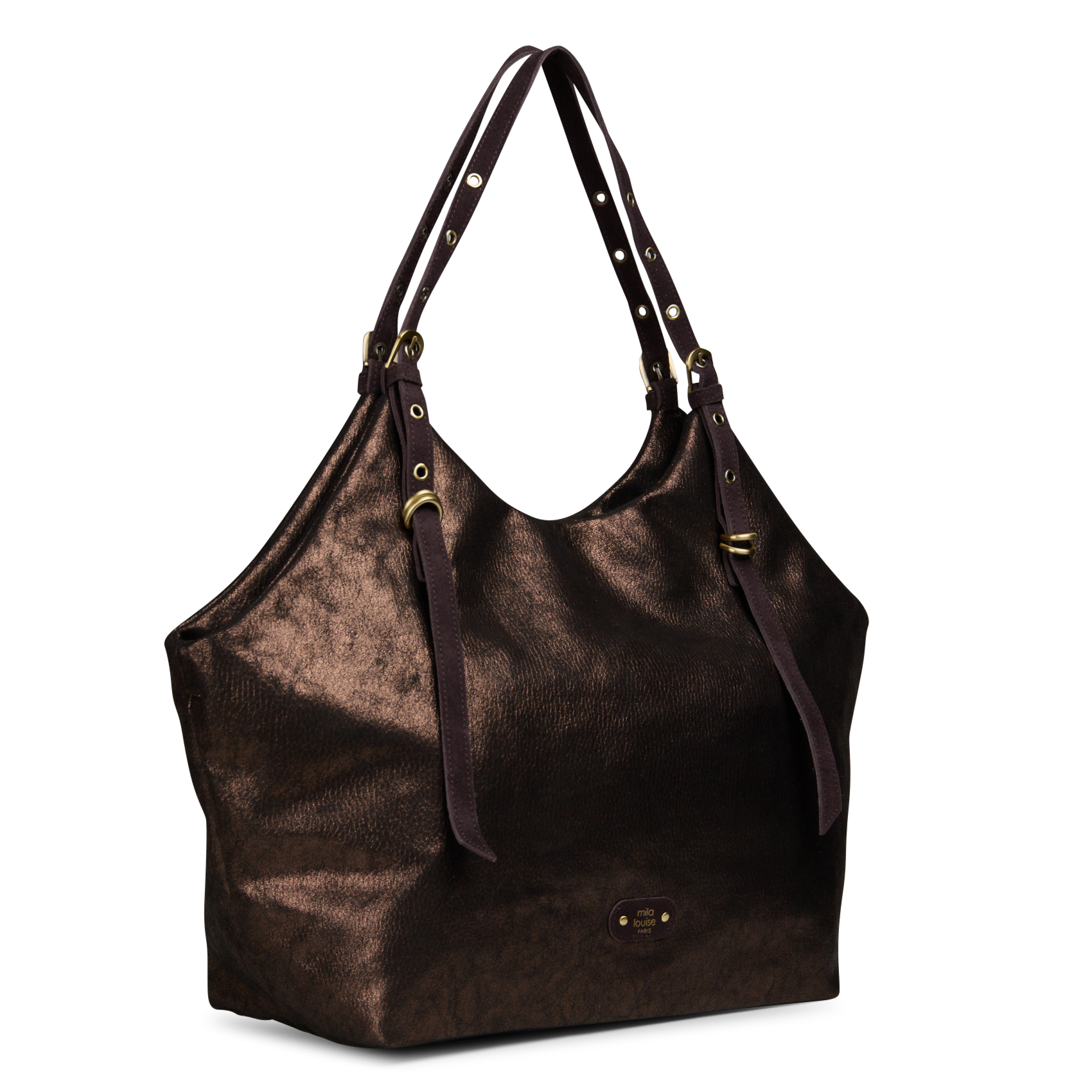 Shopper van gemengd leer MILA LOUISE Bruin