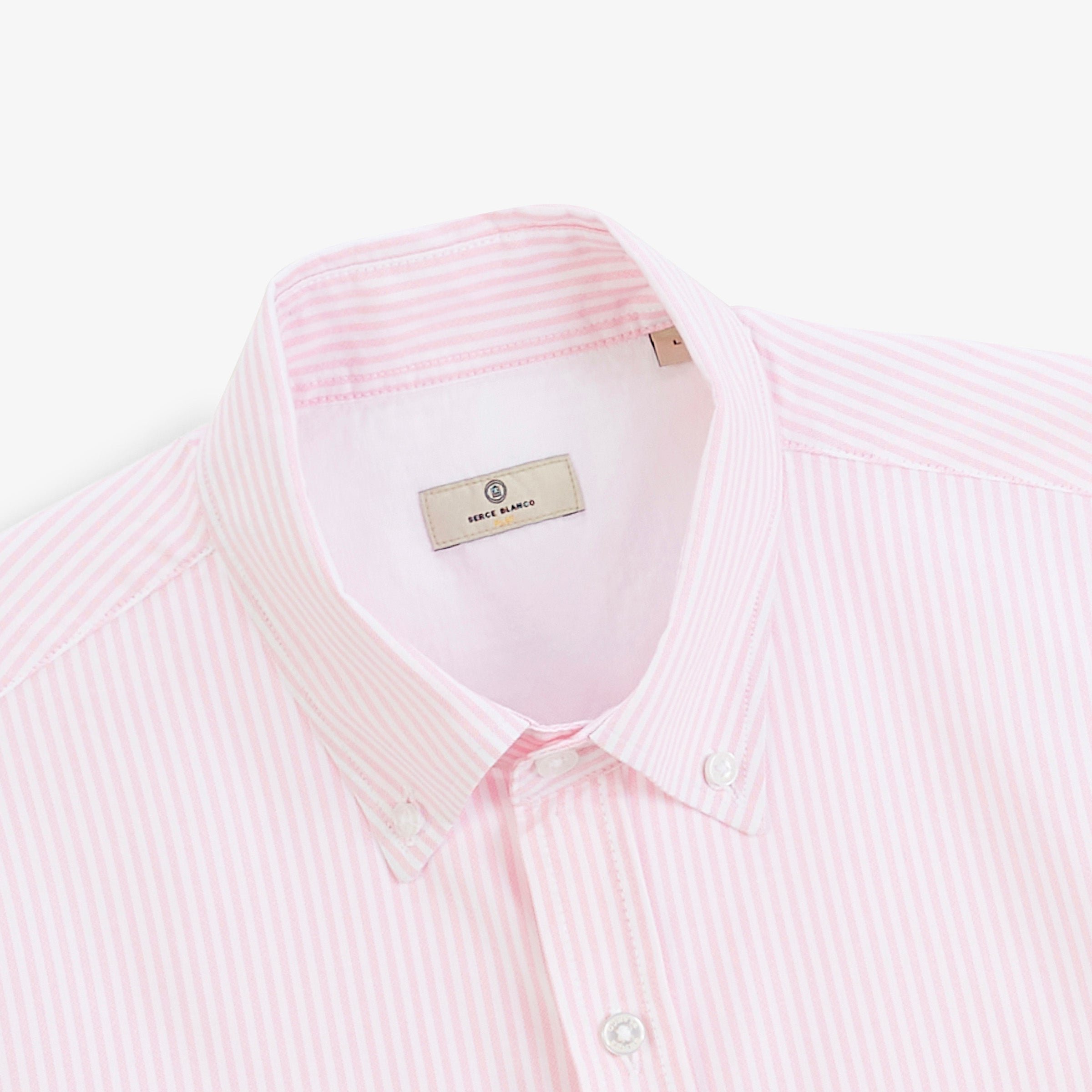 Long-sleeved oxford shirt with pink dahlia stripes by sbplay SERGE BLANCO Pink