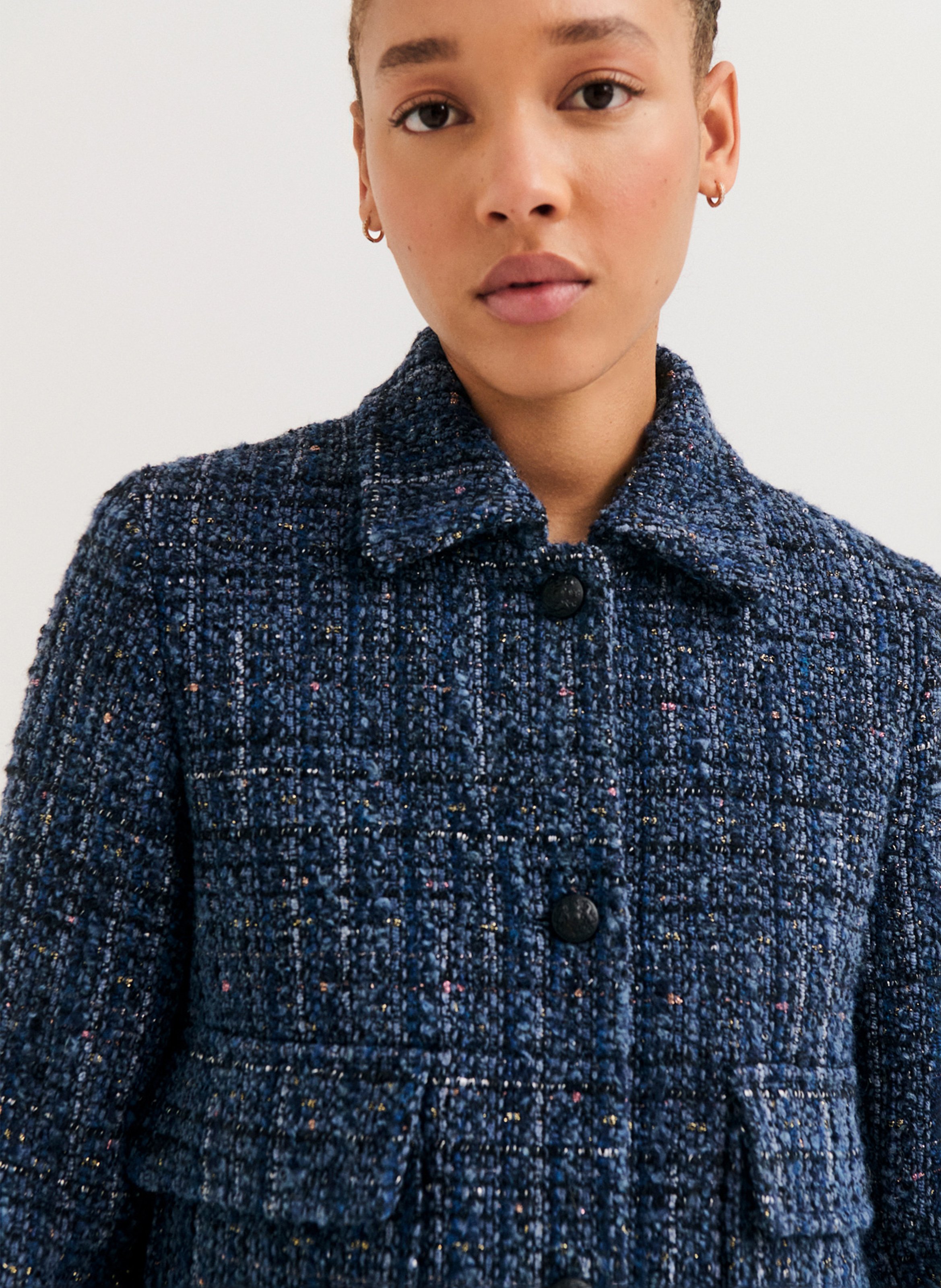 Rechte knoopsluiting jasje in tweed PABLO Blauw