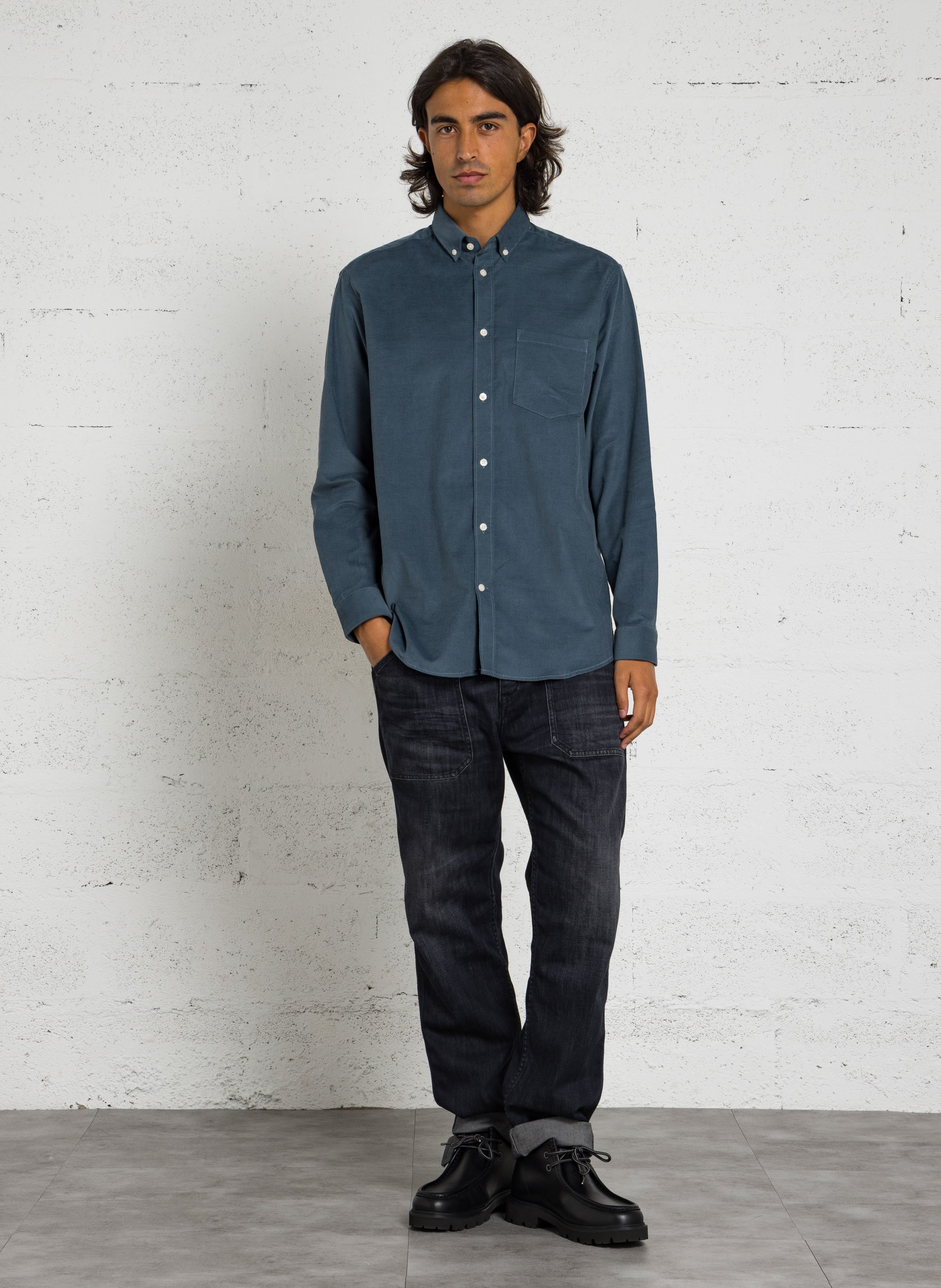 Chemise droite en coton côtelé AU PRINTEMPS PARIS Bleu