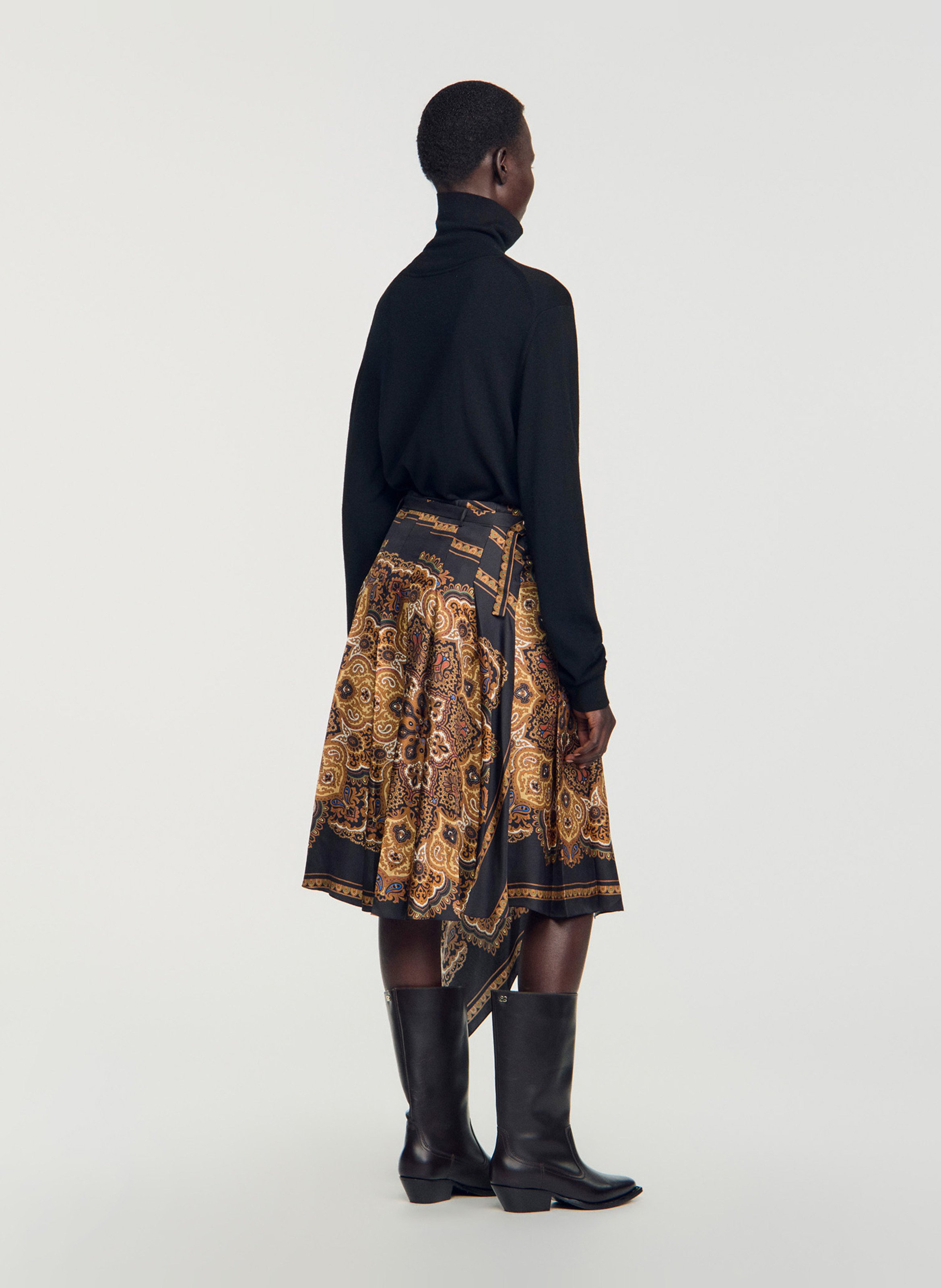 Asymmetrische midi rok met patronen SANDRO Zwart