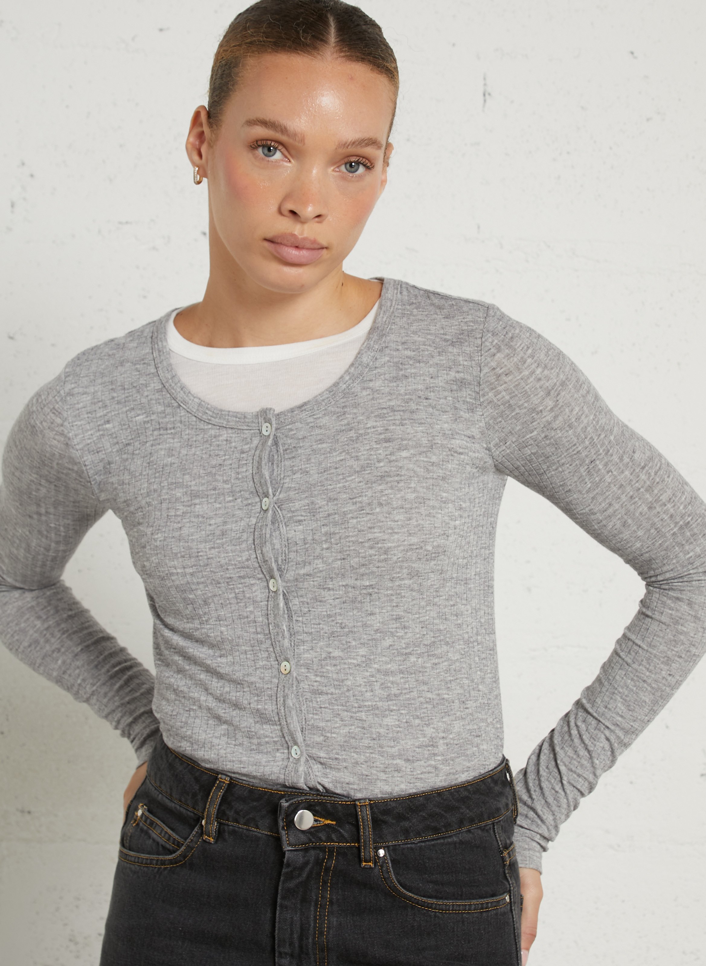 Gilet double encolure à manches longues HOD PARIS Gris