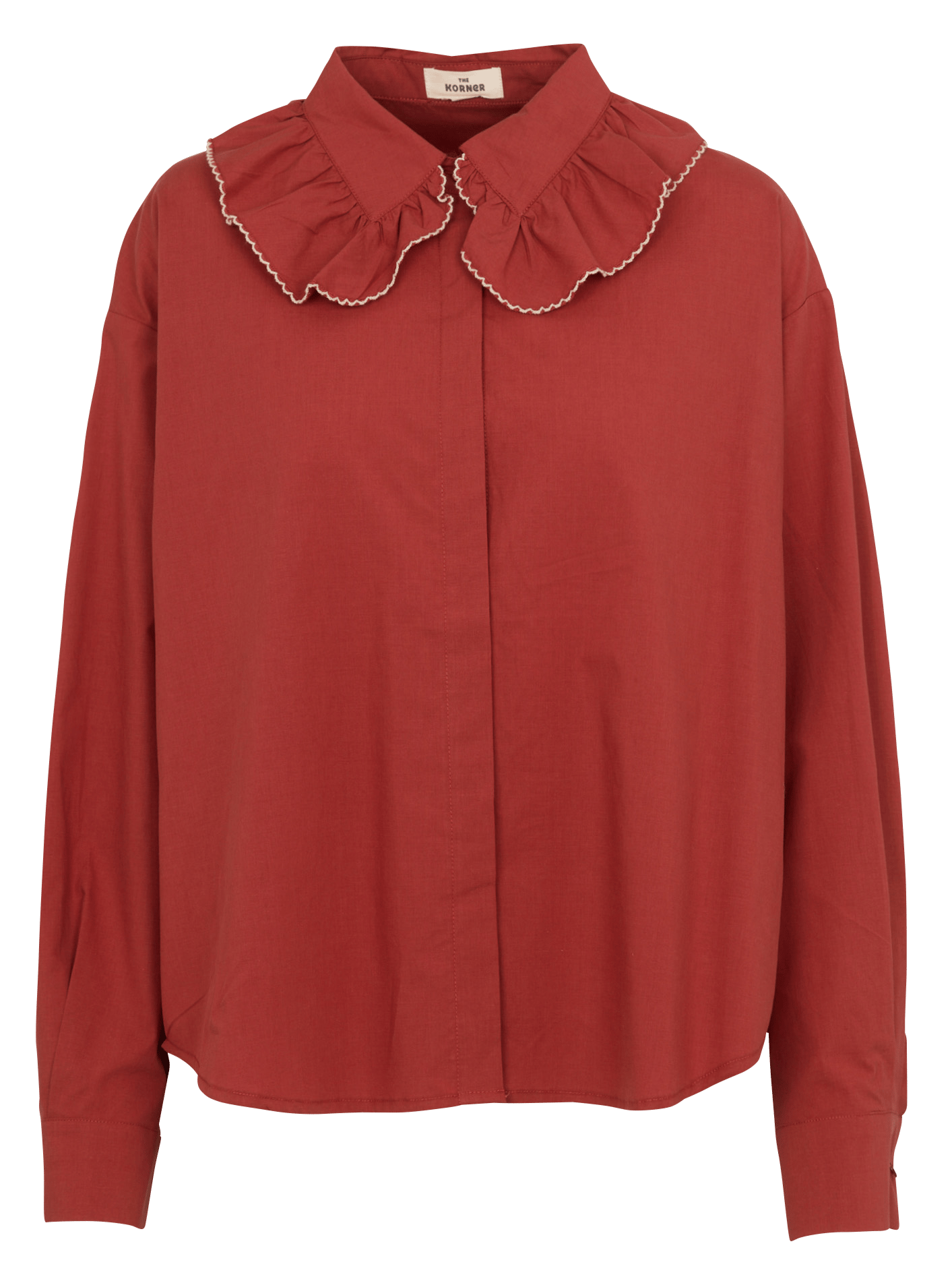 Blouse van katoenmix met claudinekraag THE KORNER Rood