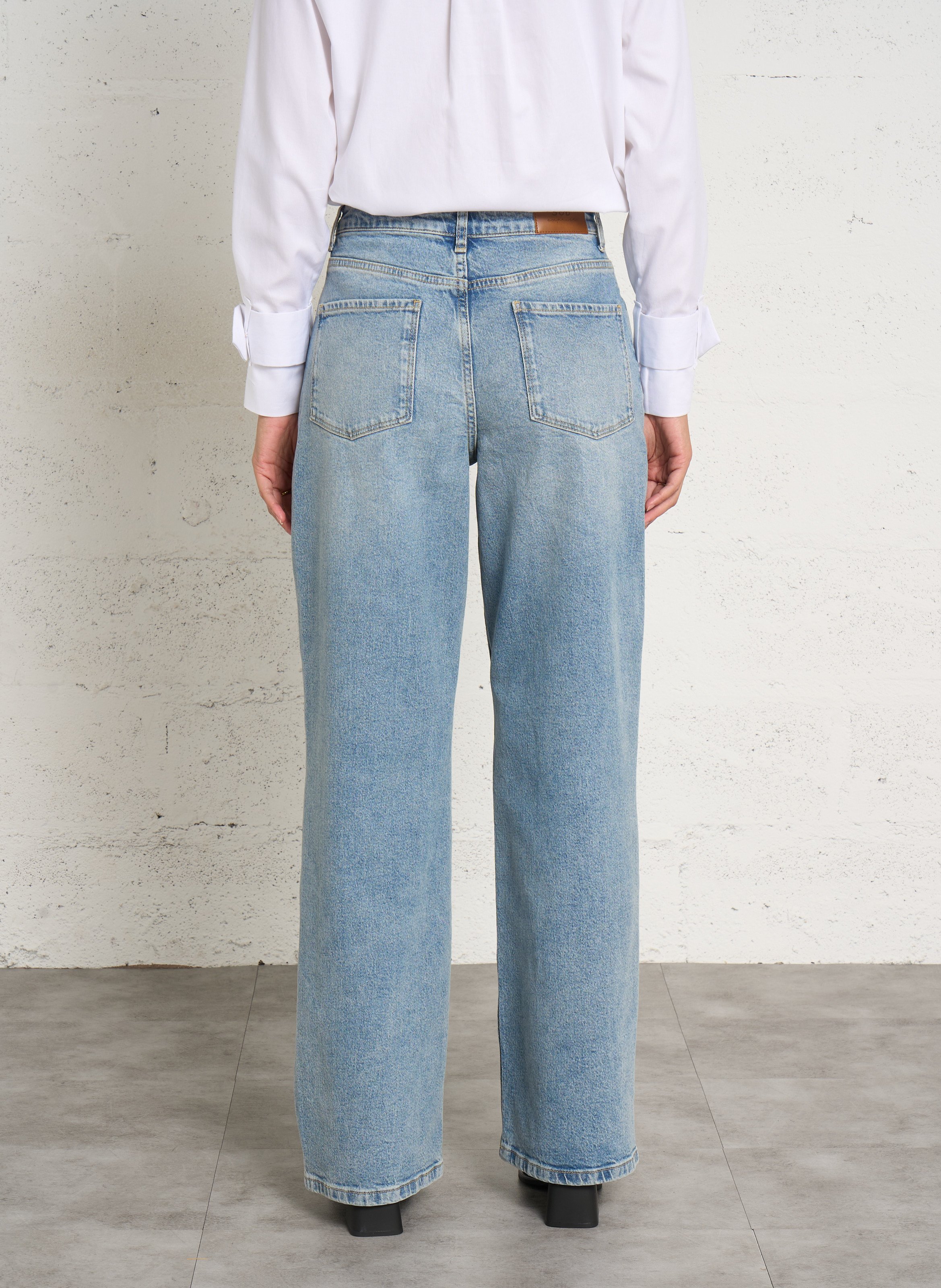 Jeans large à broderie en coton SUD EXPRESS Bleu