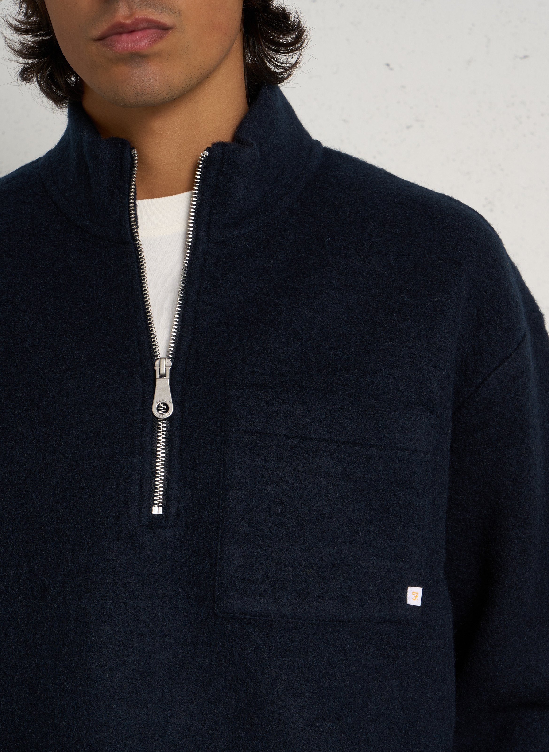 Pullover mit Zip-Kragen aus Woll-Mix FARAH Blau