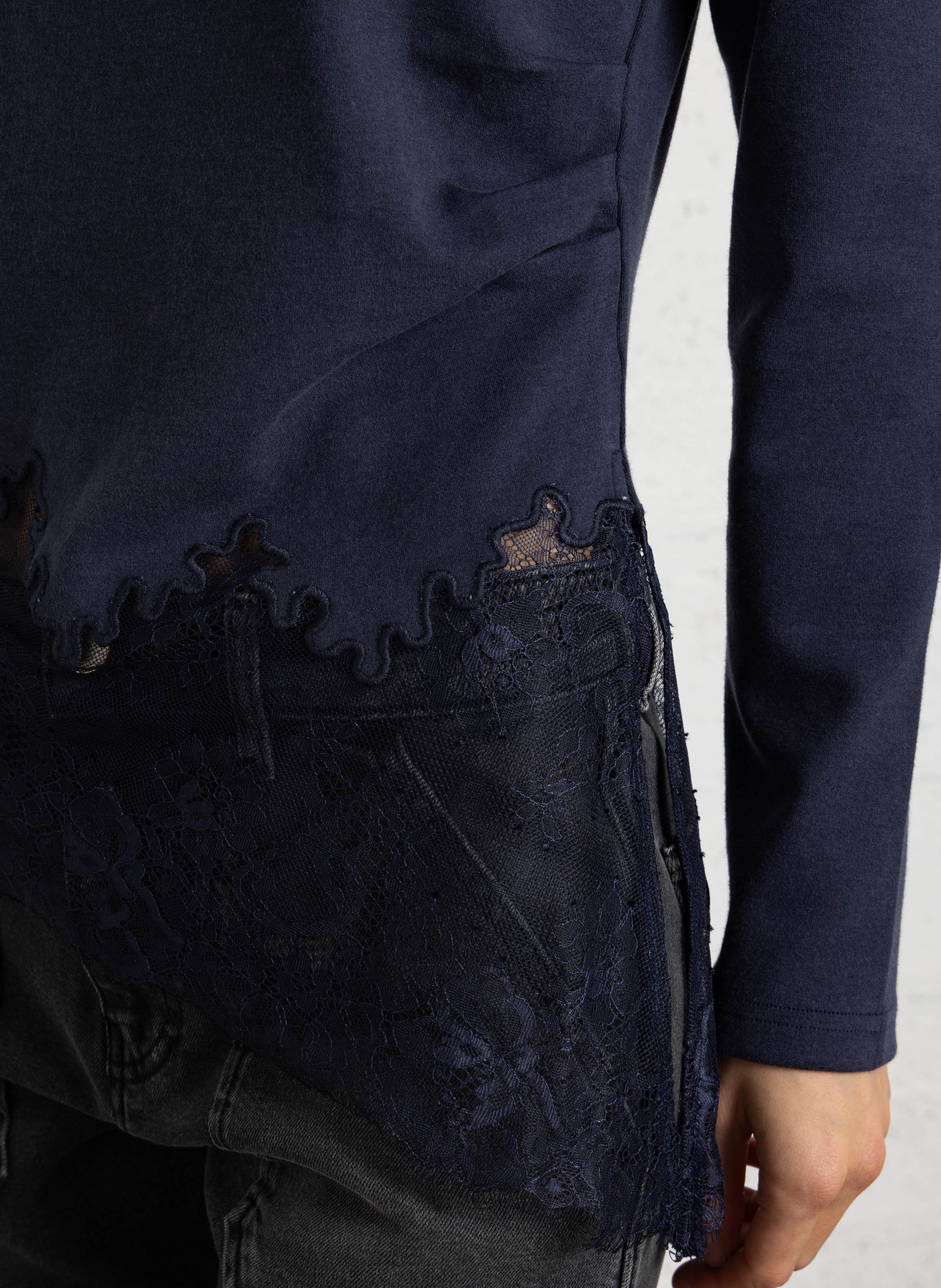 Asymmetric cotton top with lace detail BERENICE Blue