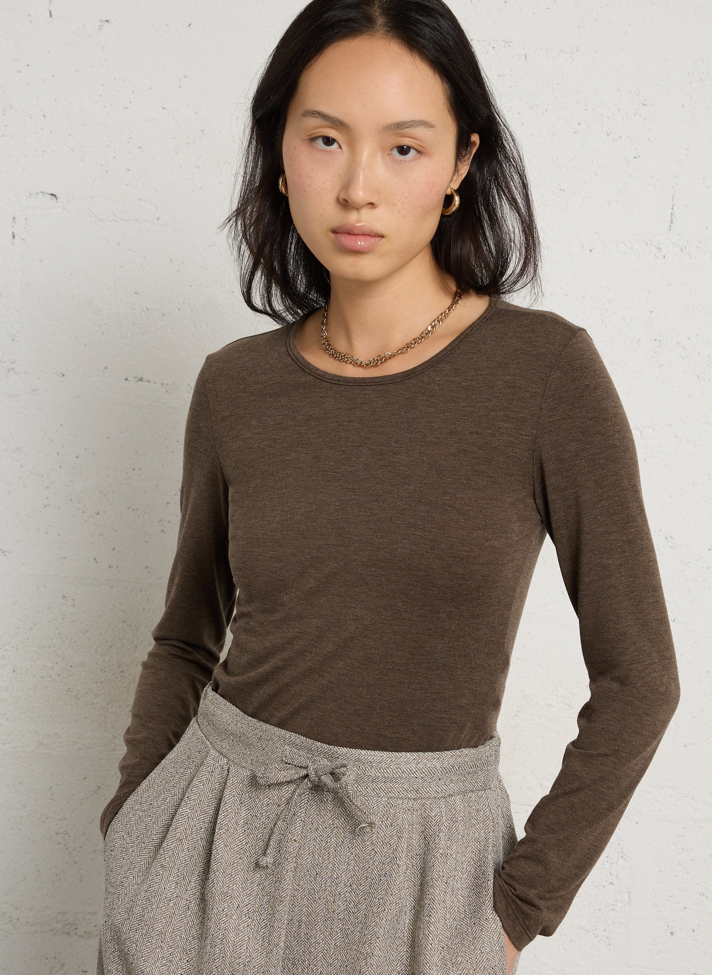 Getailleerd T-shirt met ronde hals en lange mouwen PLEASE