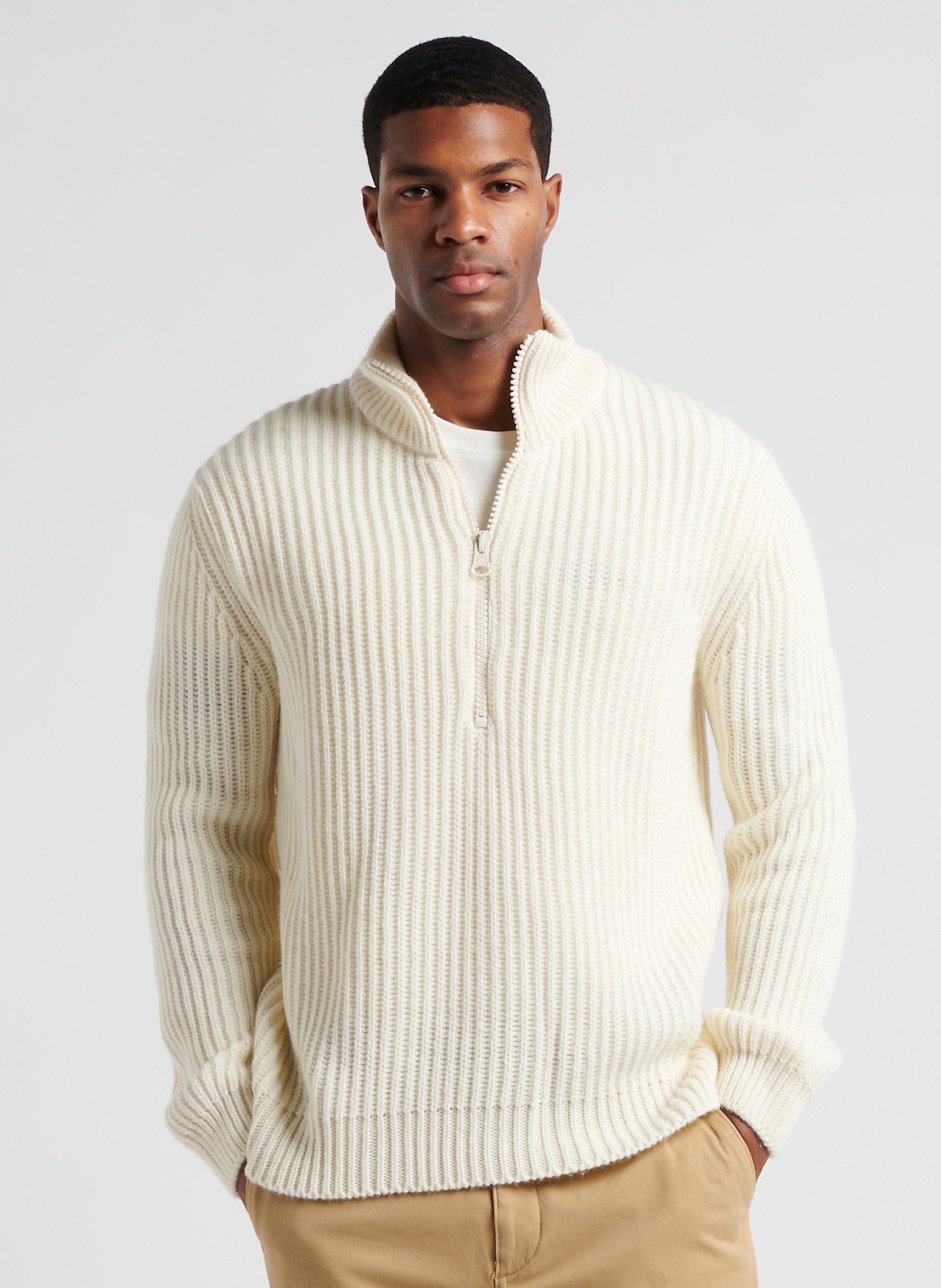 Pull Col Montant En Maille Card Ecru Au Printemps Paris Homme