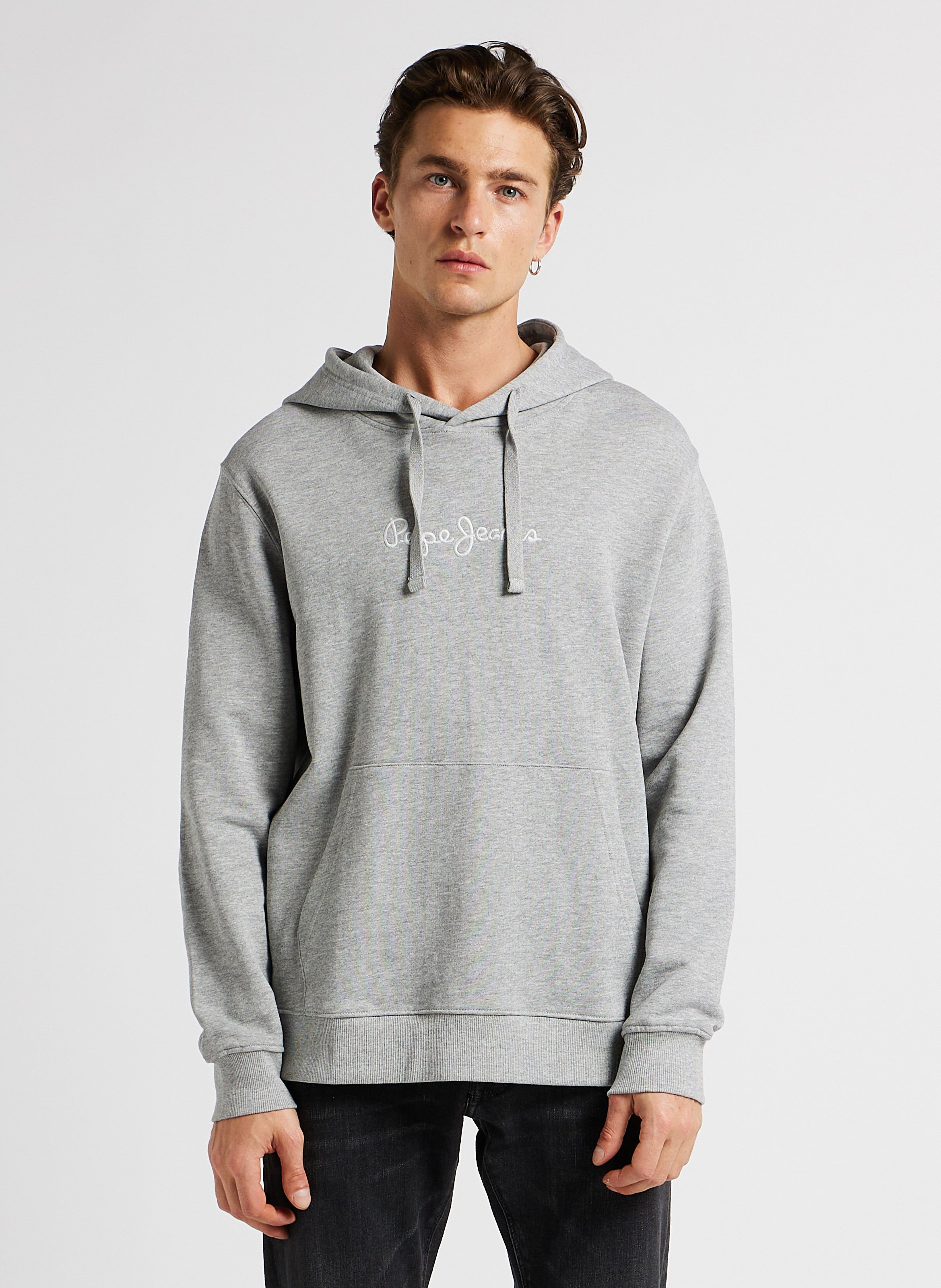 Oversize-Kapuzensweatshirt aus melierter Baumwolle PEPE JEANS Grau