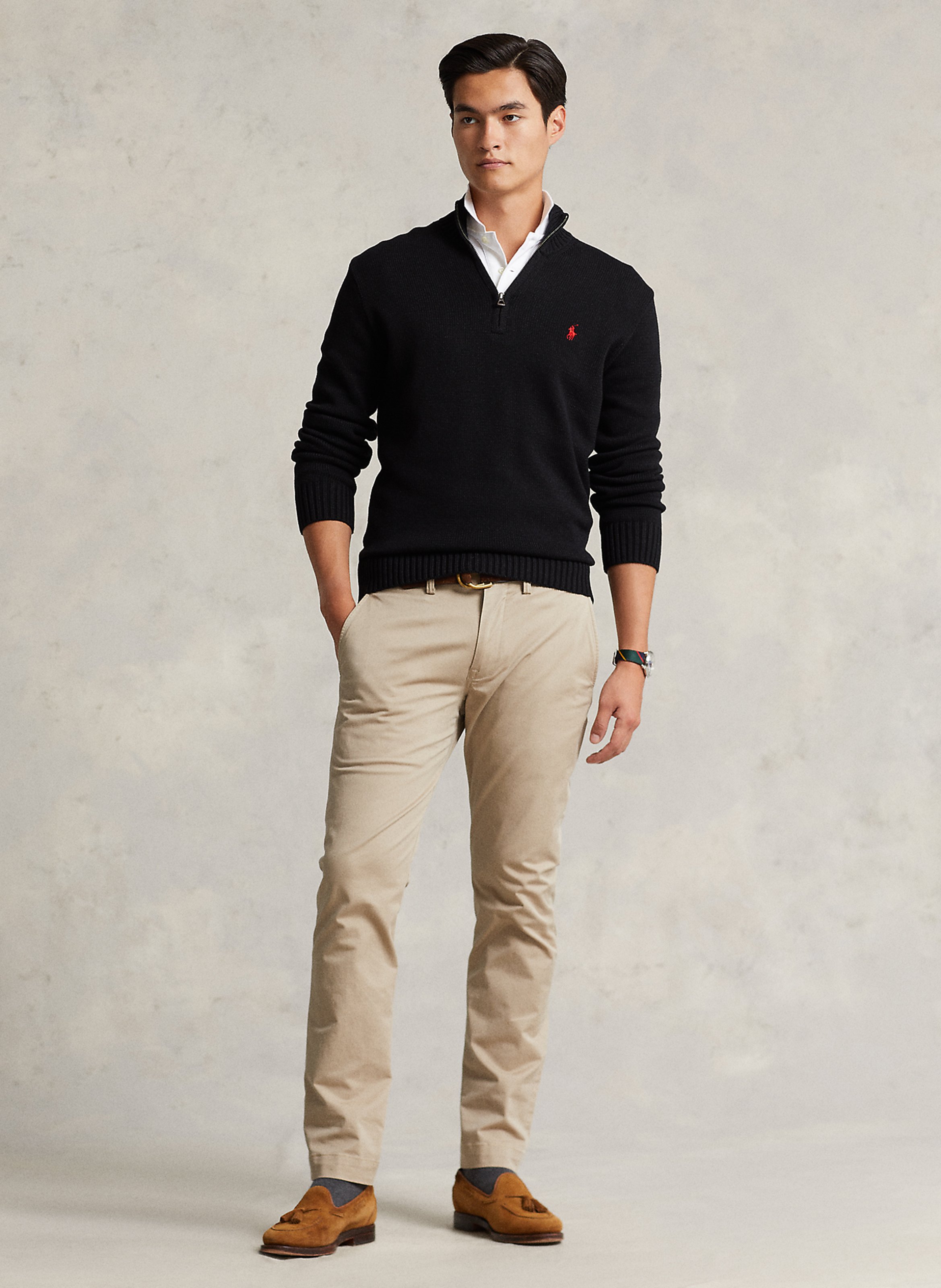 Cotton sweater with zip-up neck Black