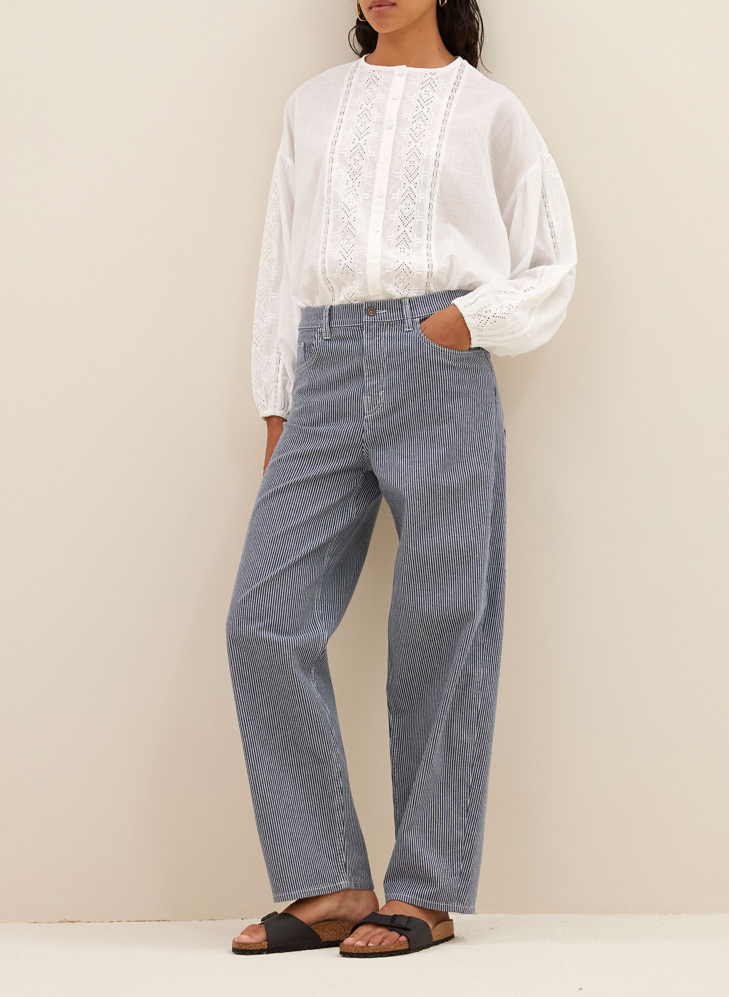 Pantalon large en coton mélangé BY BAR Bleu