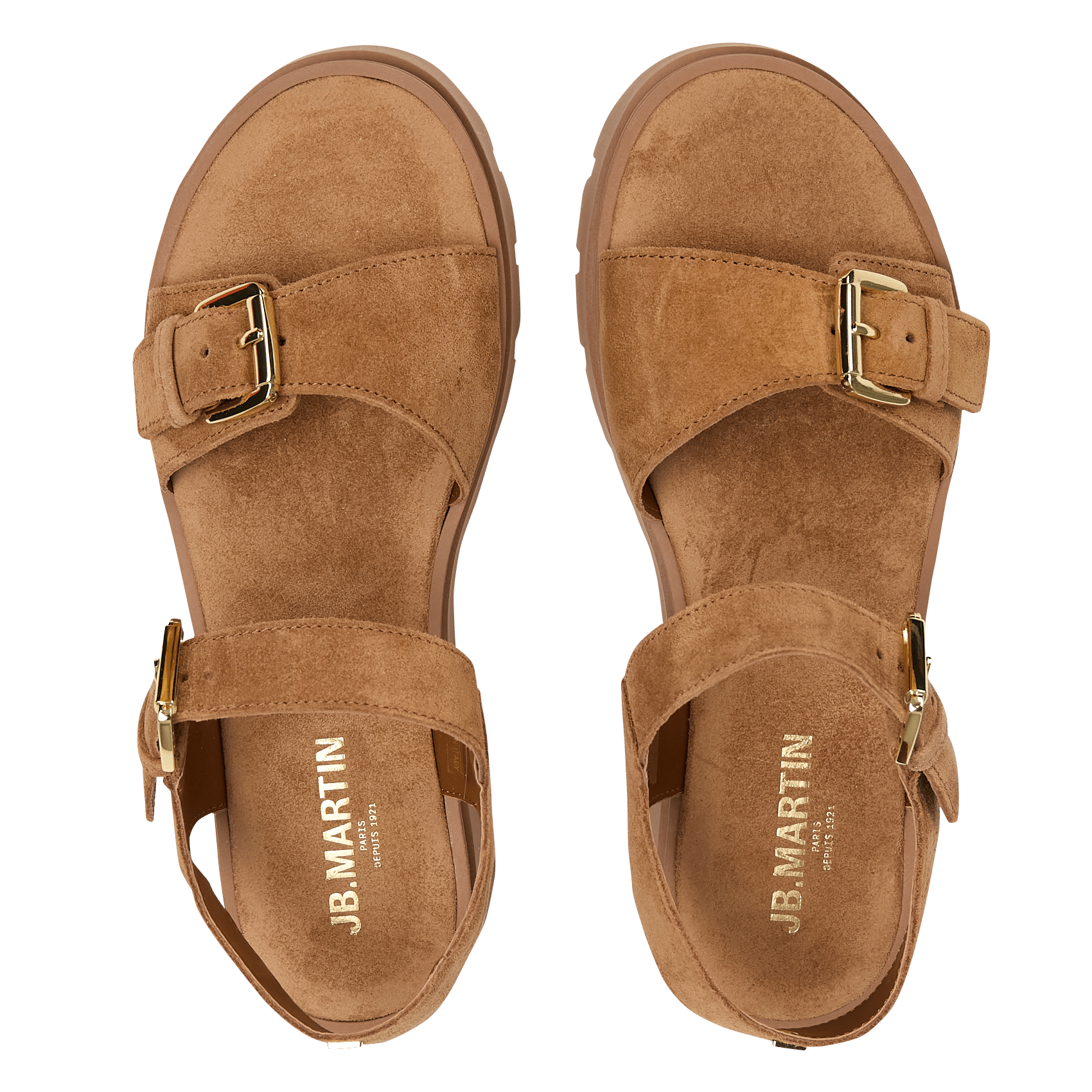 Sandales crantées en cuir velours JB MARTIN Marron