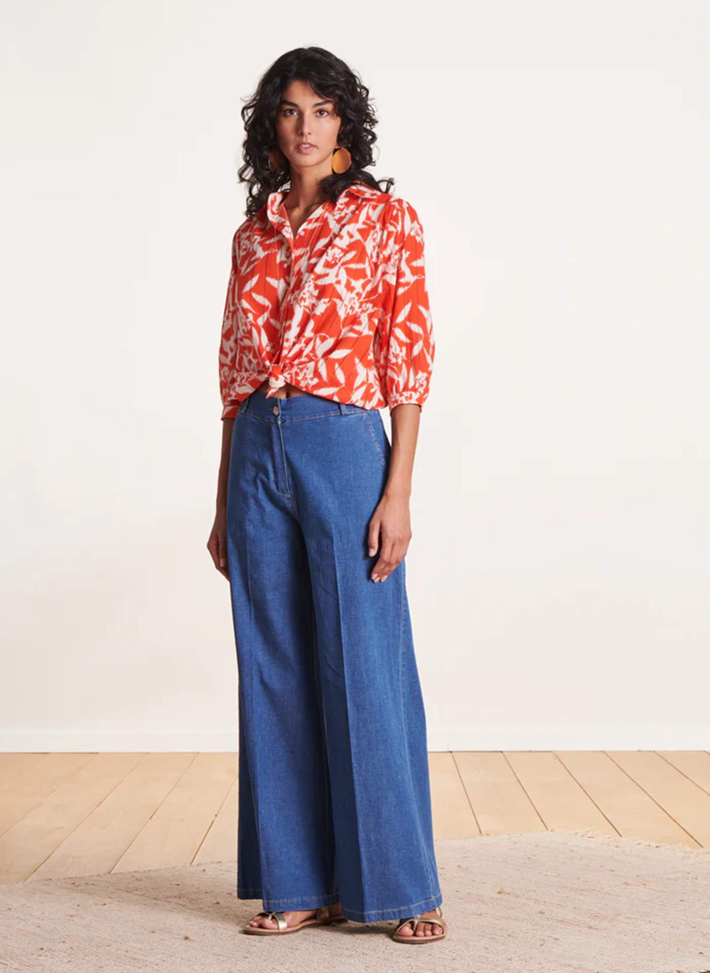 Flared jeans met hoge taille | katoenblend LA FEE MARABOUTEE Blauw