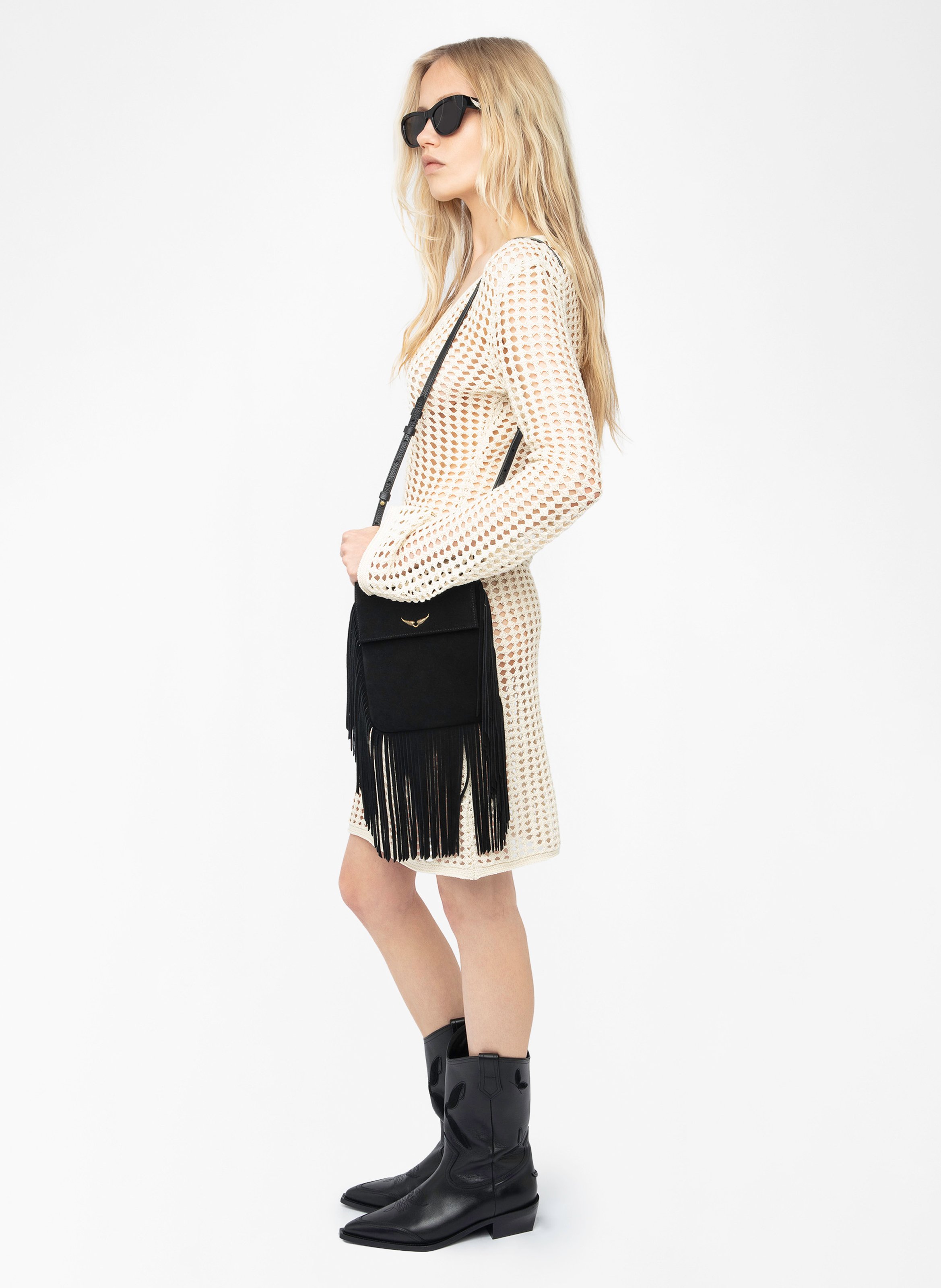 Robe courte col V en crochet ZADIG&VOLTAIRE Blanc