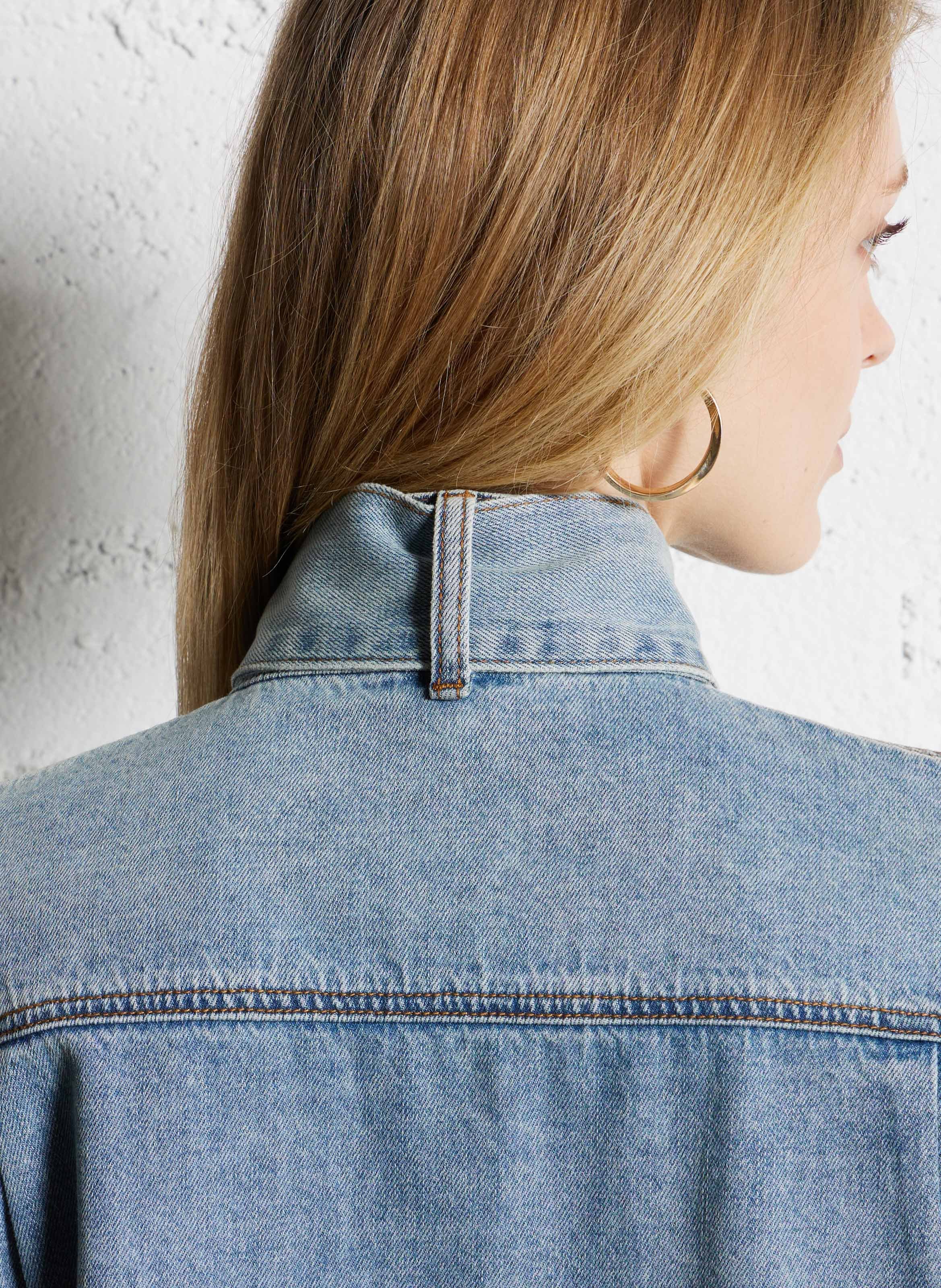 Blouse droite à écharpe en denim SUNCOO Bleu