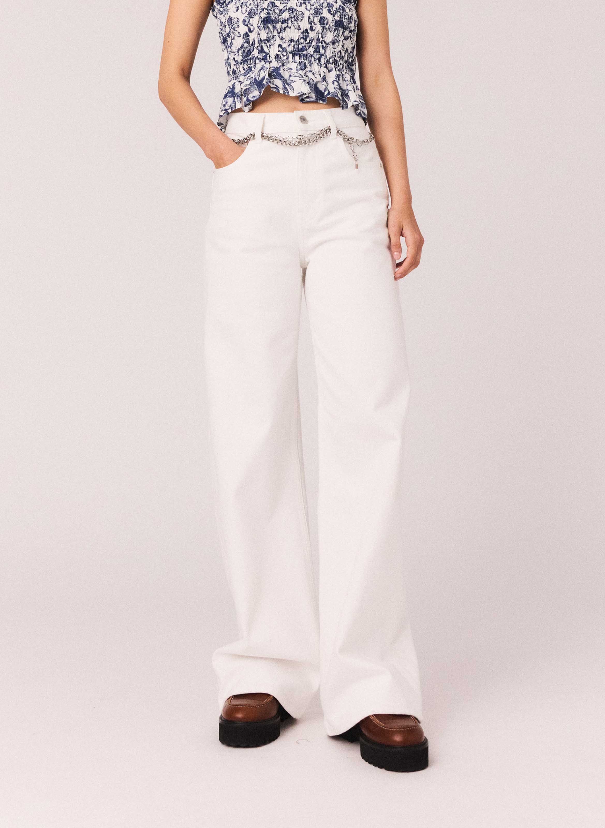 Wijde jeans - katoenblend MAJE Wit