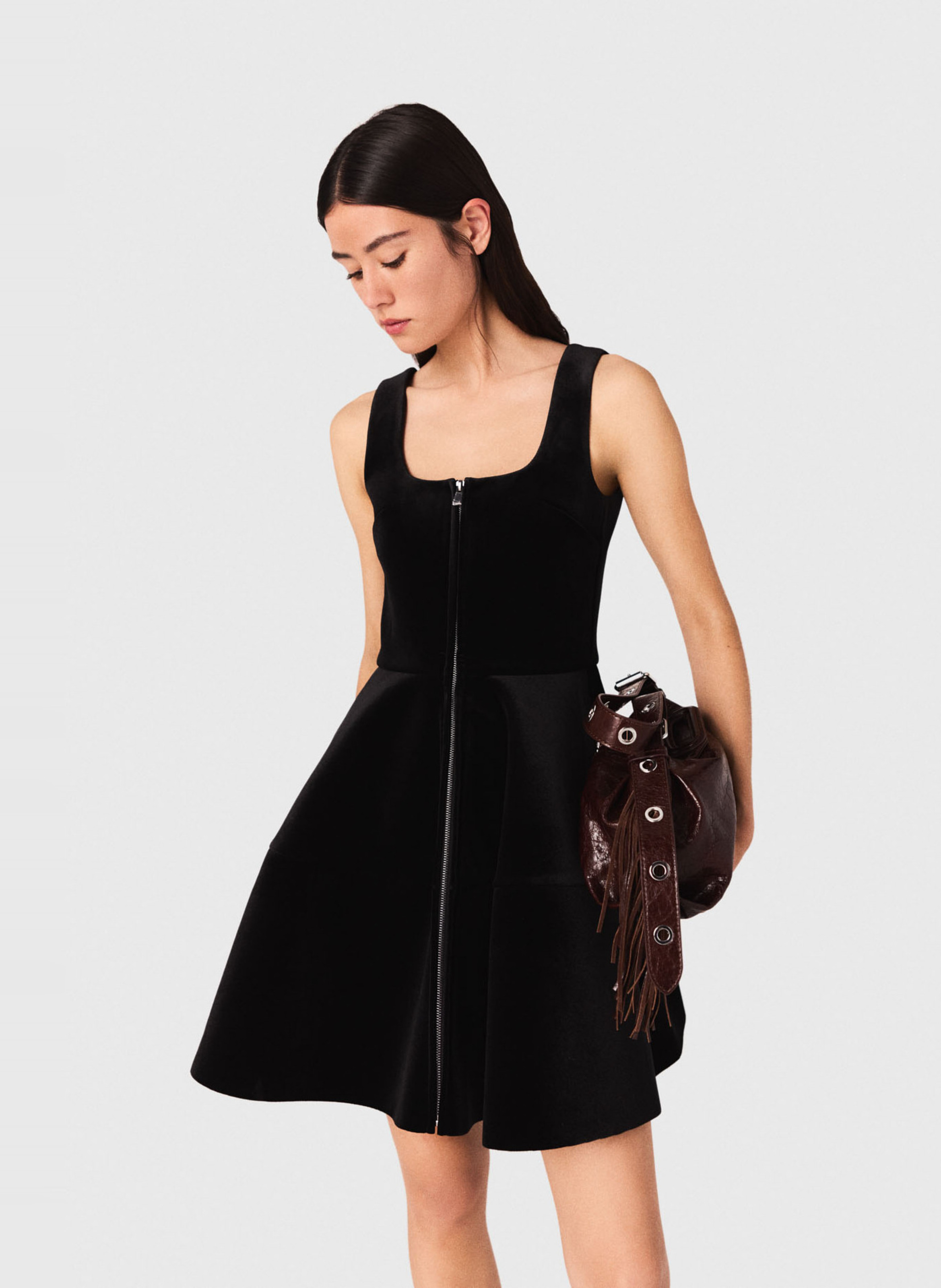 Solid color velvet skater dress MAJE Black