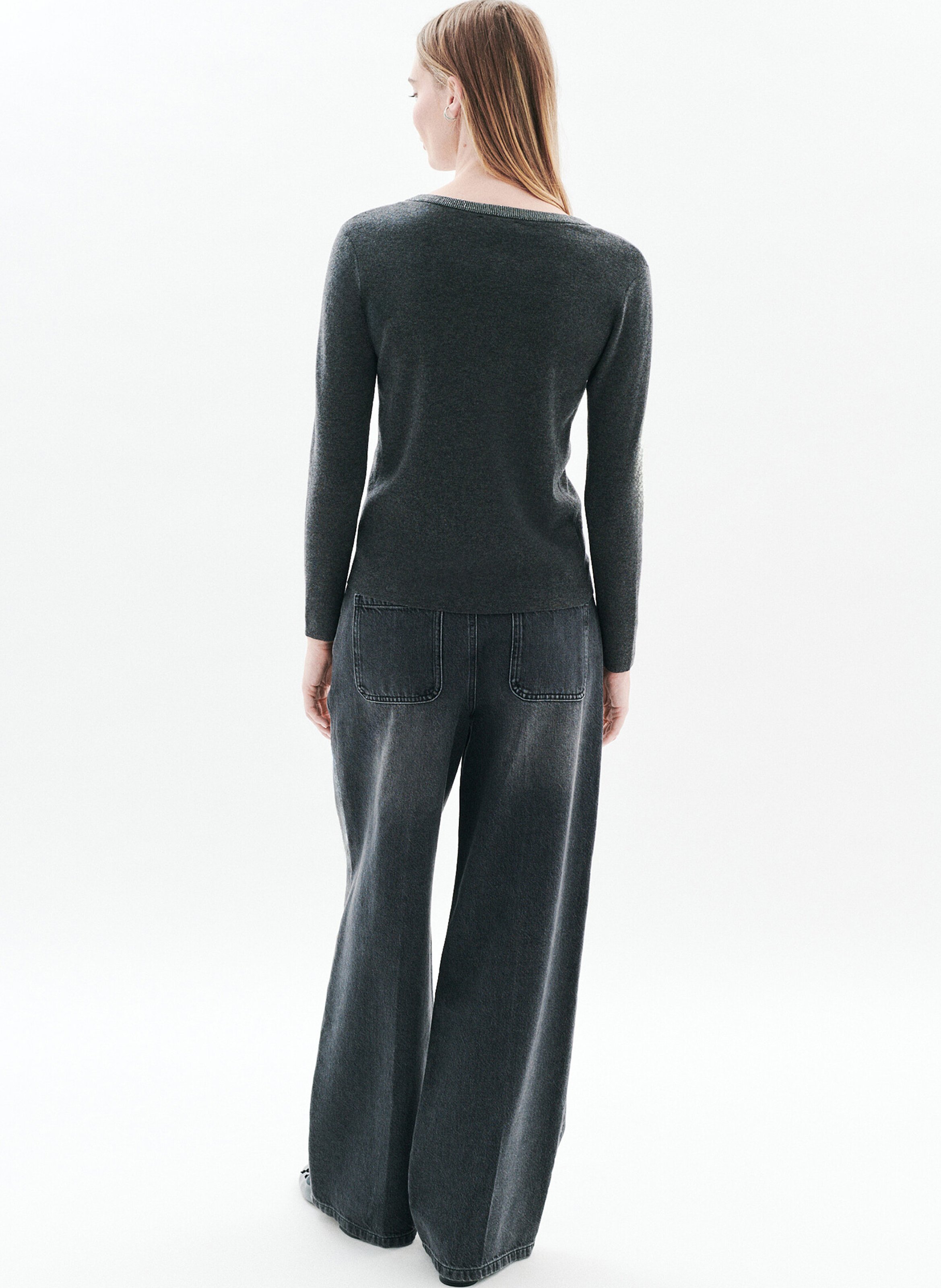 Pull près du corps col V en laine mélangée CAROLL Gris