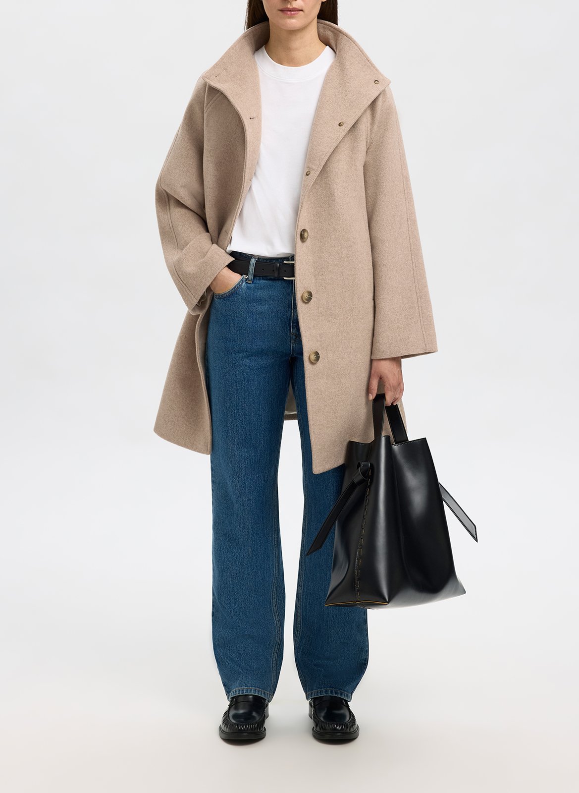 Manteau col montant en laine mélangée SELECTED Beige