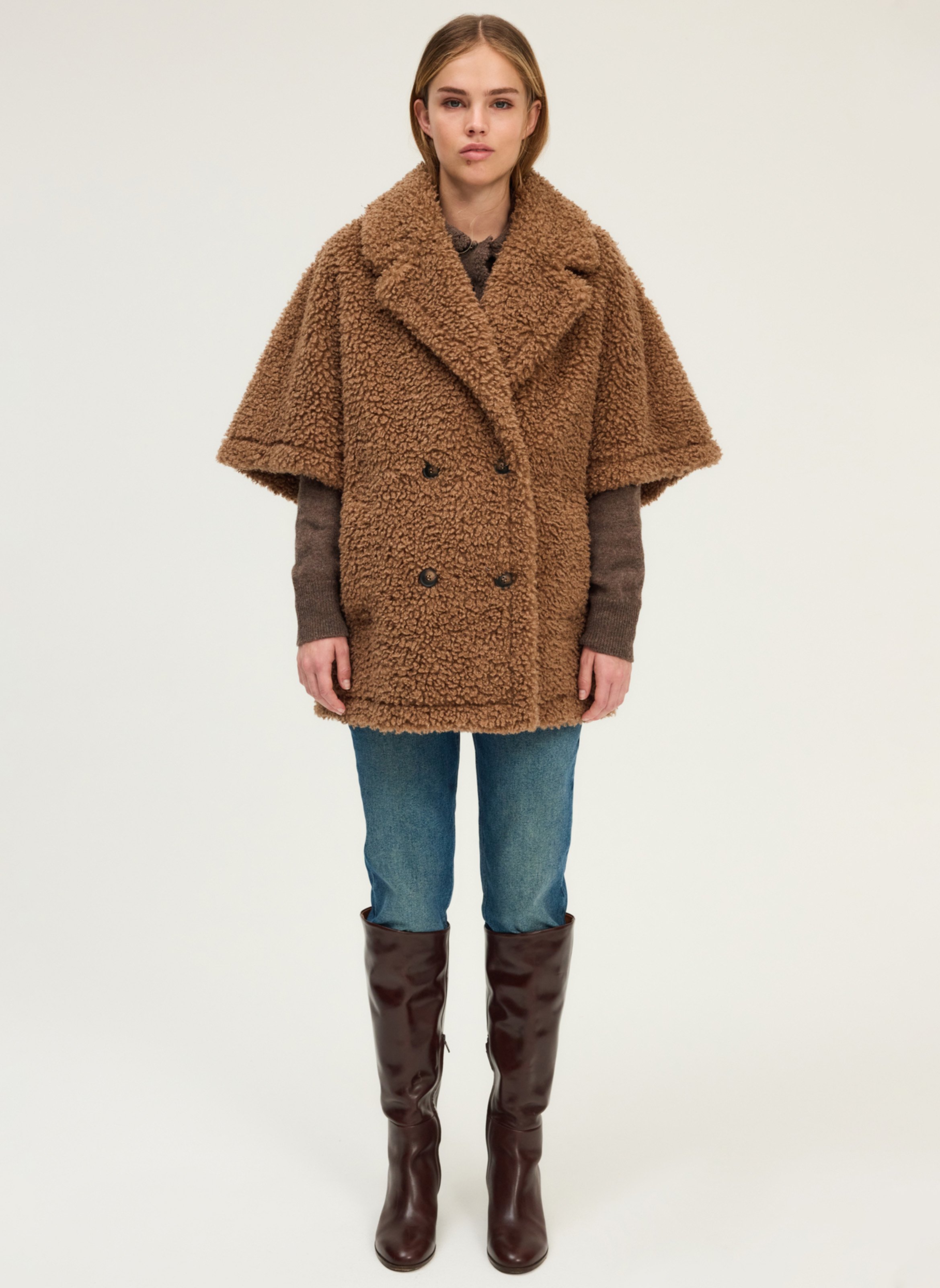 Faux fur coat with tailored collar PABLO Brown