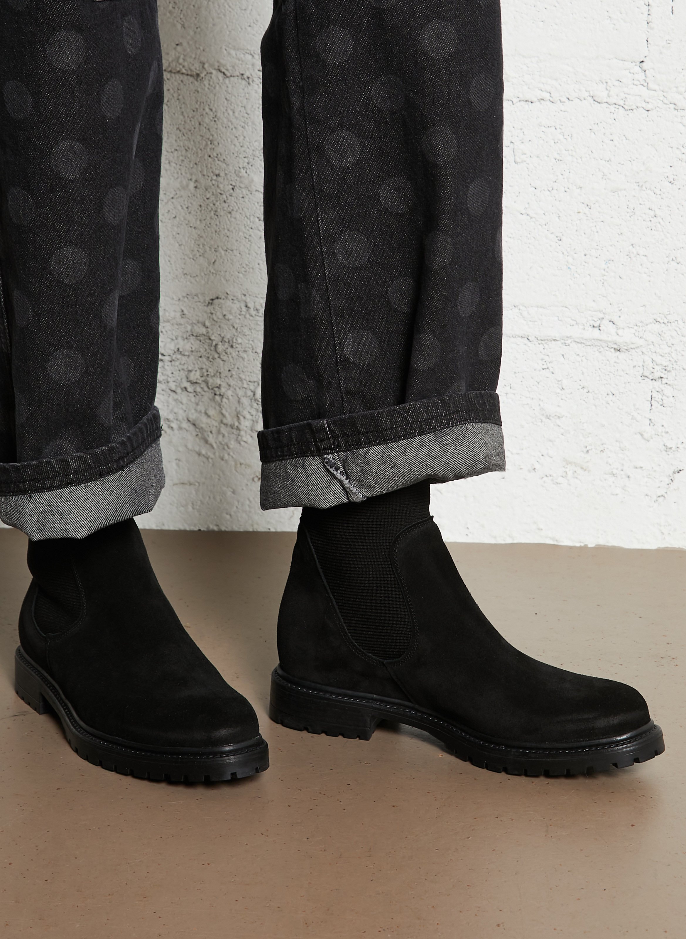 Effen leren enkellaarzen met textuur REQINS Zwart