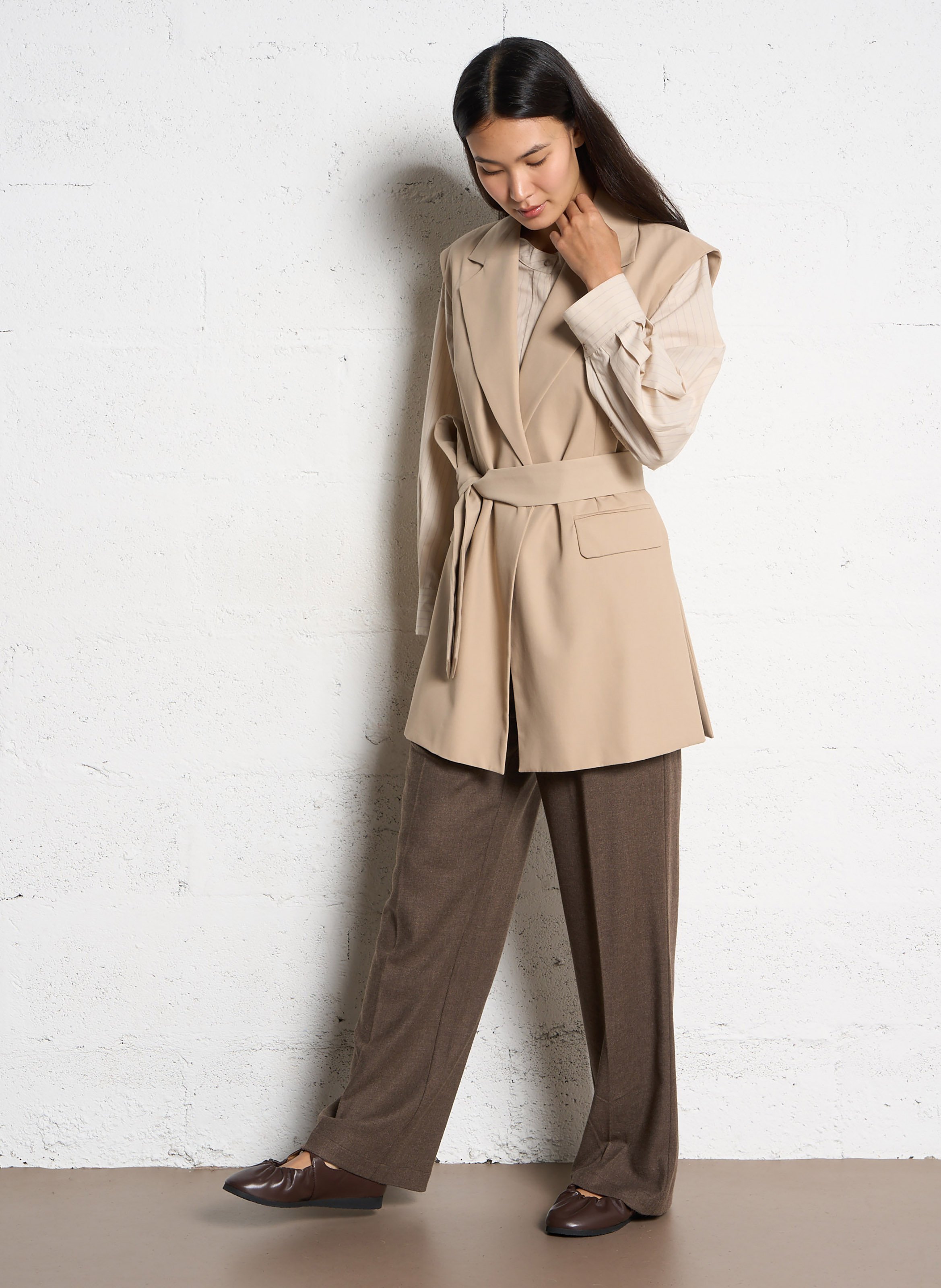 Short loose blouse with fine stripes SACRECOEUR Beige