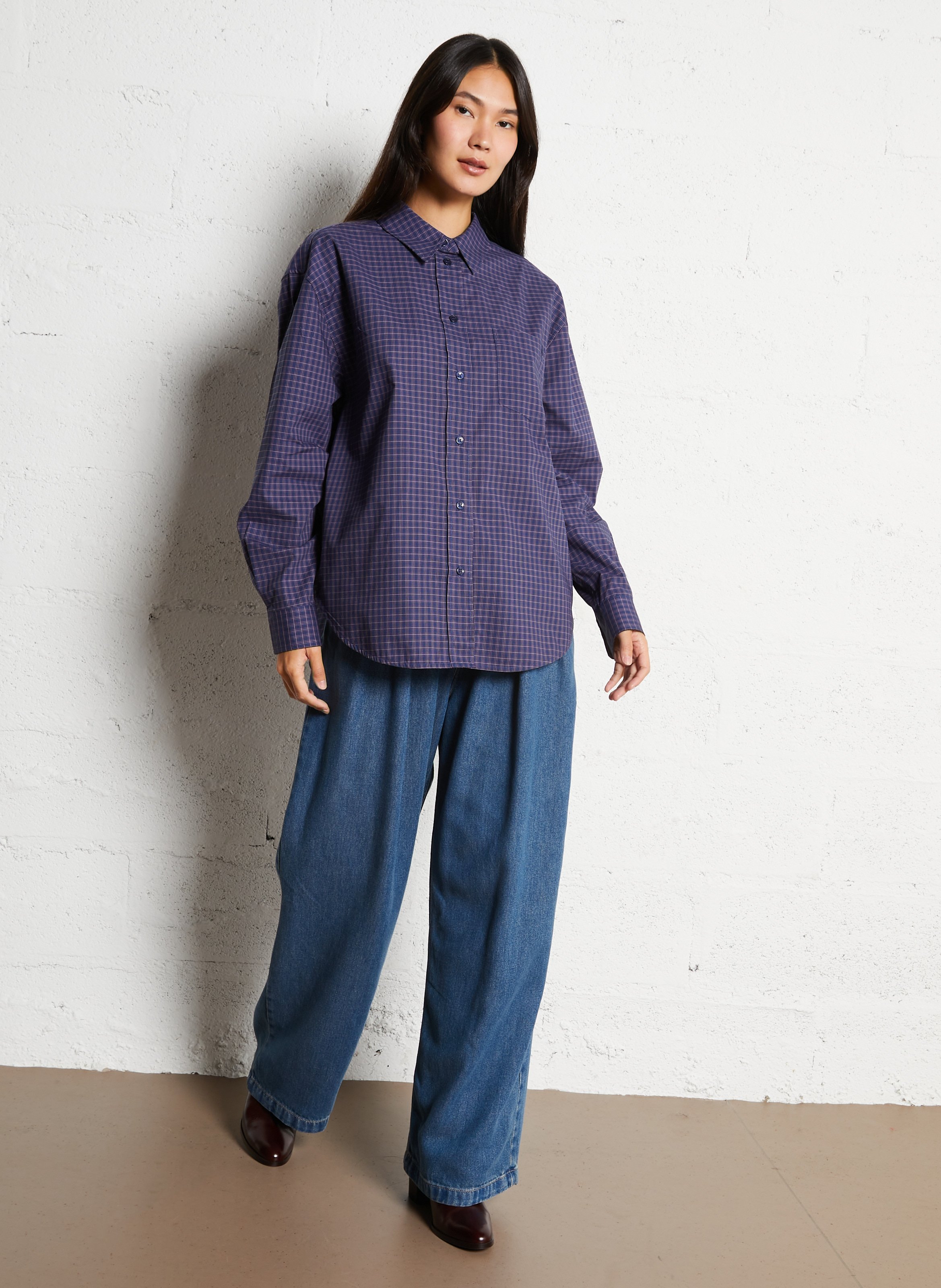 Ruimvallende, geruite, katoenen blouse THE NEW SOCIETY Violet