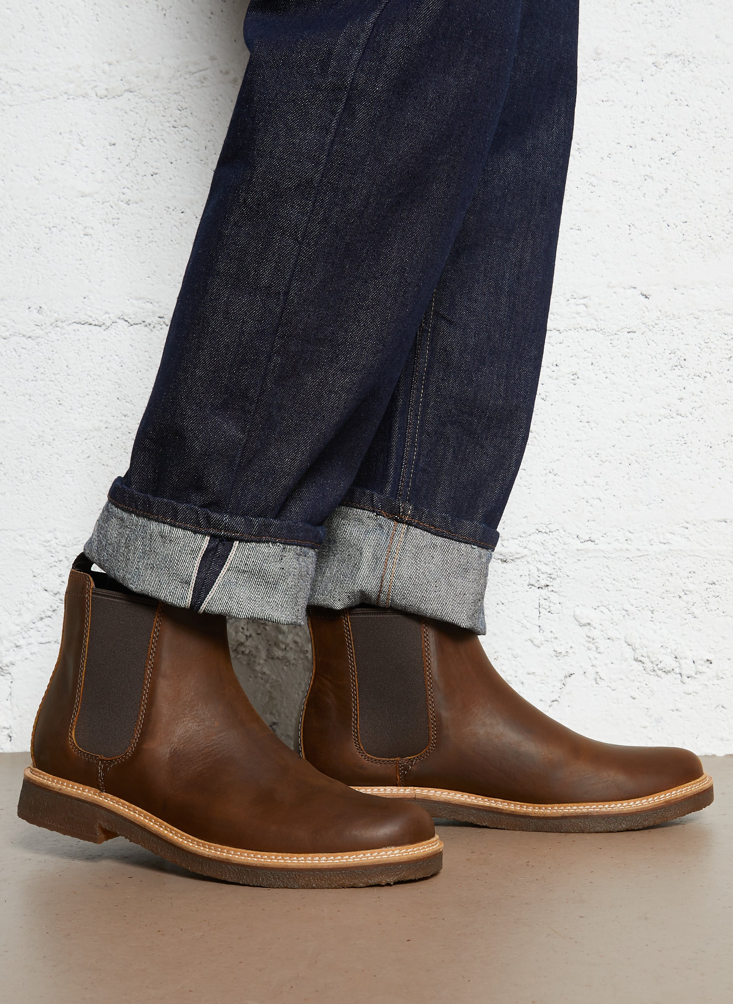 Plain waxed leather Chelsea boots CLARKS Brown