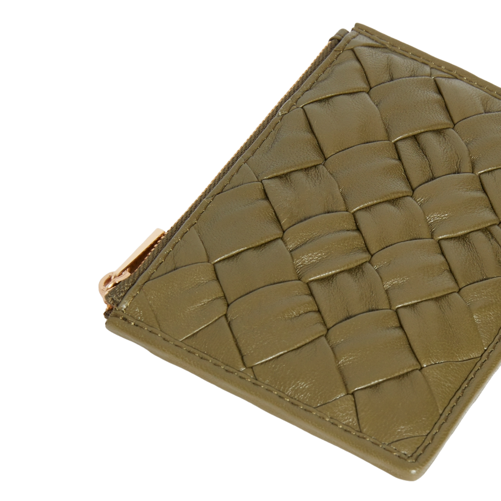 Ritsportemonnee van gevlochten leer VANESSA BRUNO Groen