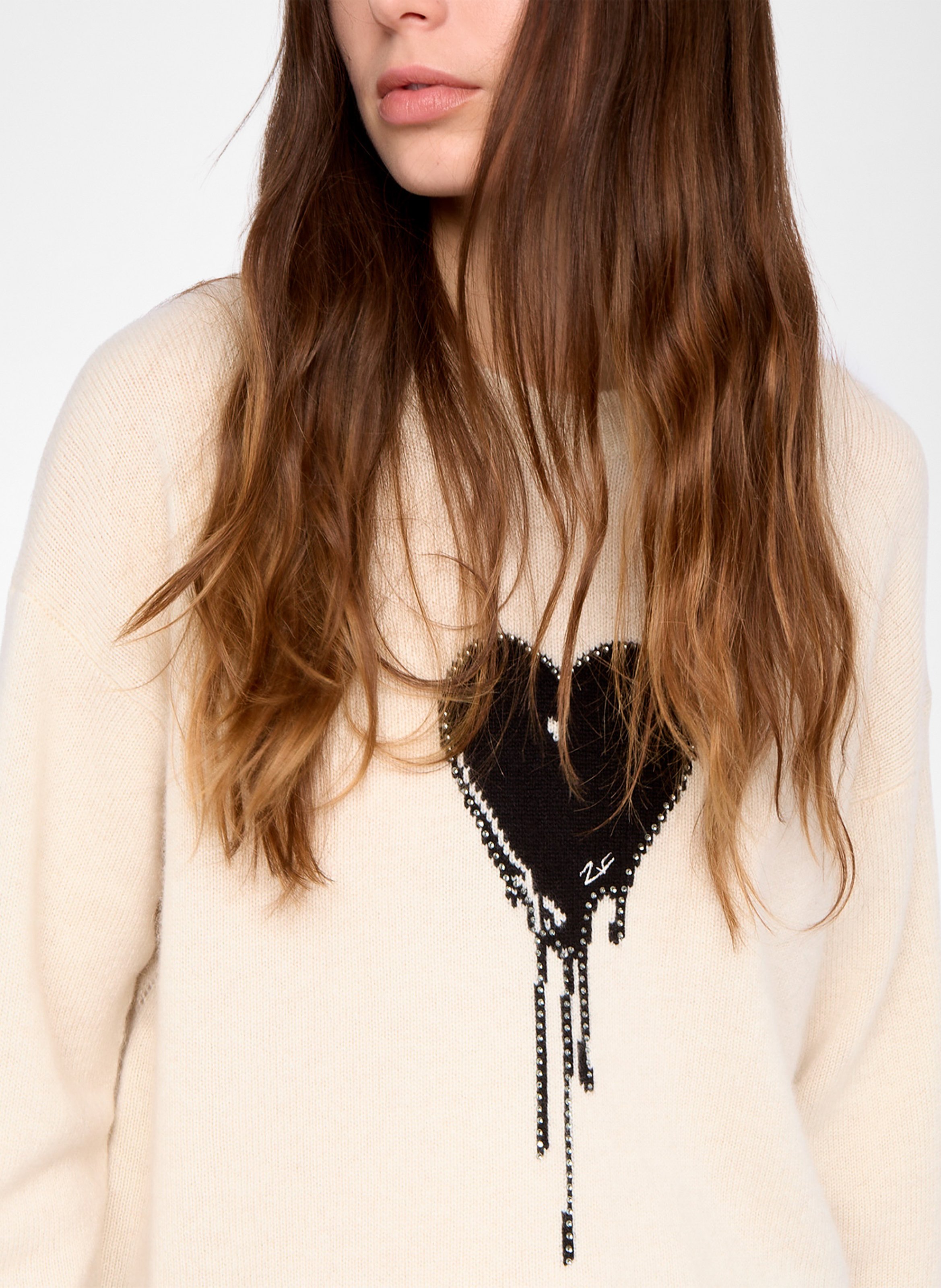 Pull droit col rond en cachemire imprimé ZADIG&VOLTAIRE Blanc