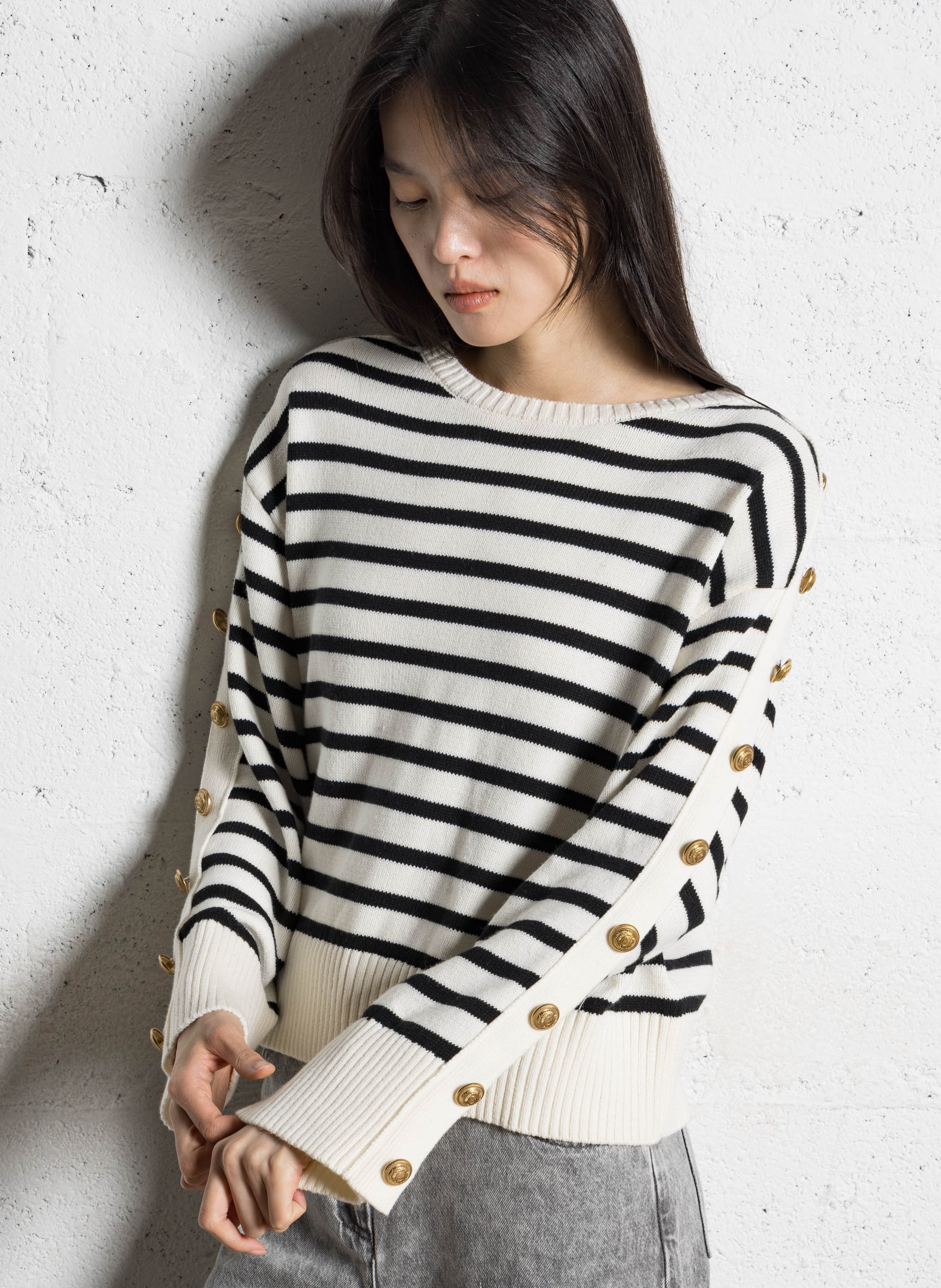 Pull oversize col rond en coton mélangé IKKS Noir