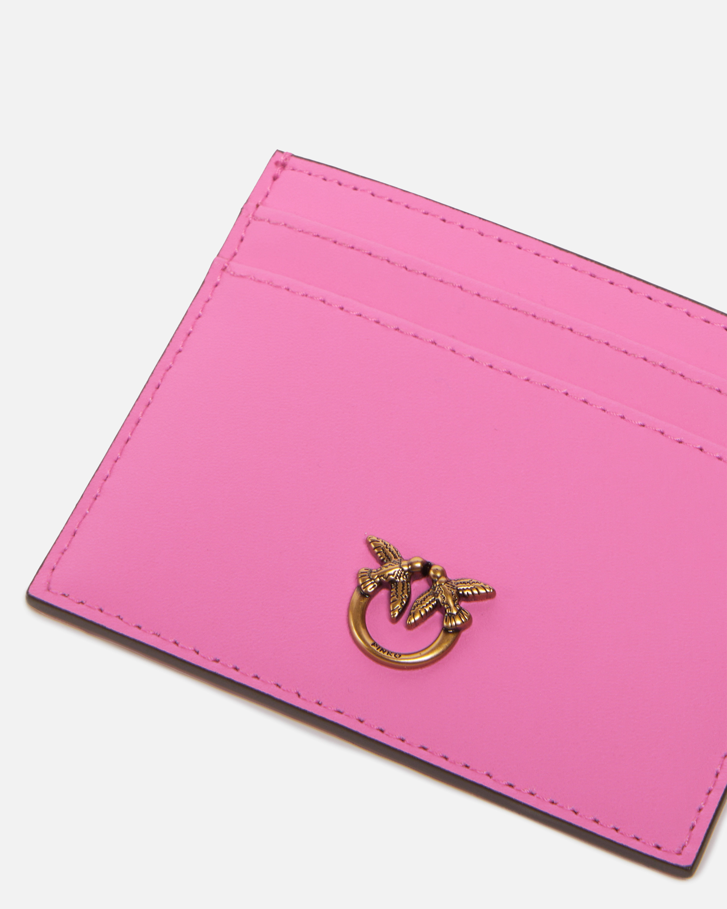 Leather card holder with love birds logo PINKO Pink
