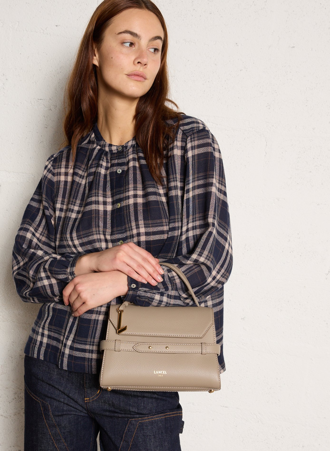 Sac à main en cuir grainé LANCEL Beige