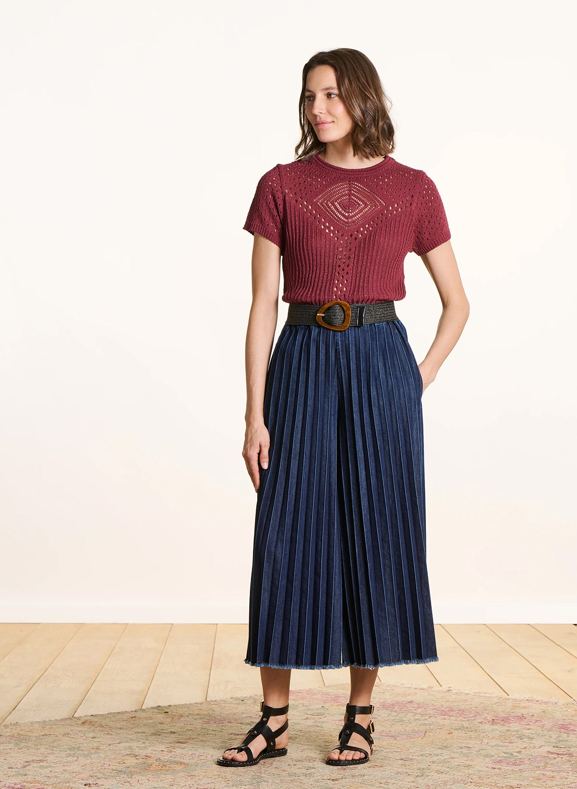 Kurzarm-Pullover aus Häkelstrick LA FEE MARABOUTEE Braun