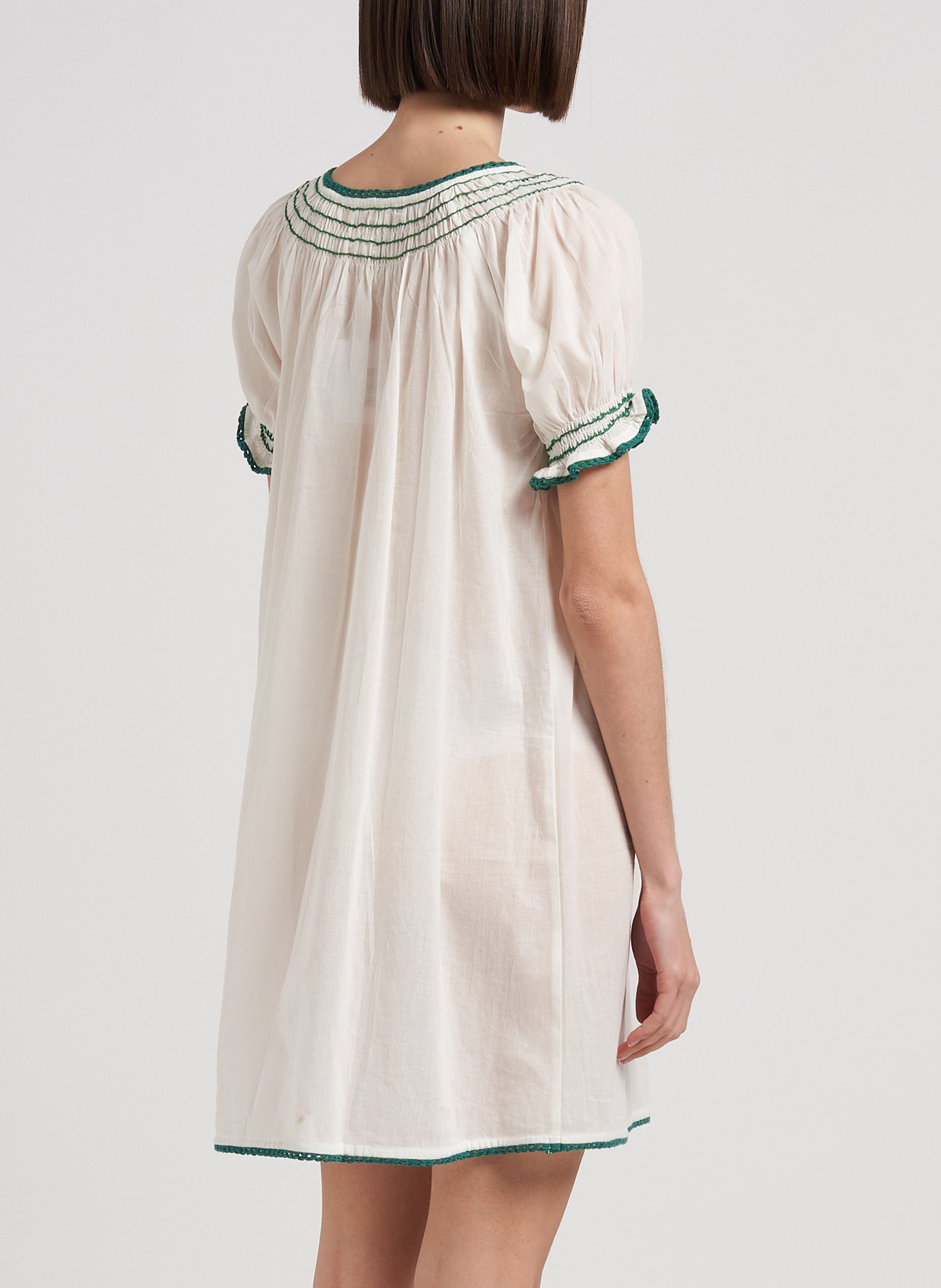 Korte, katoenen jurk met borduursel en tuniekhals GERMAINE DES PRES Groen