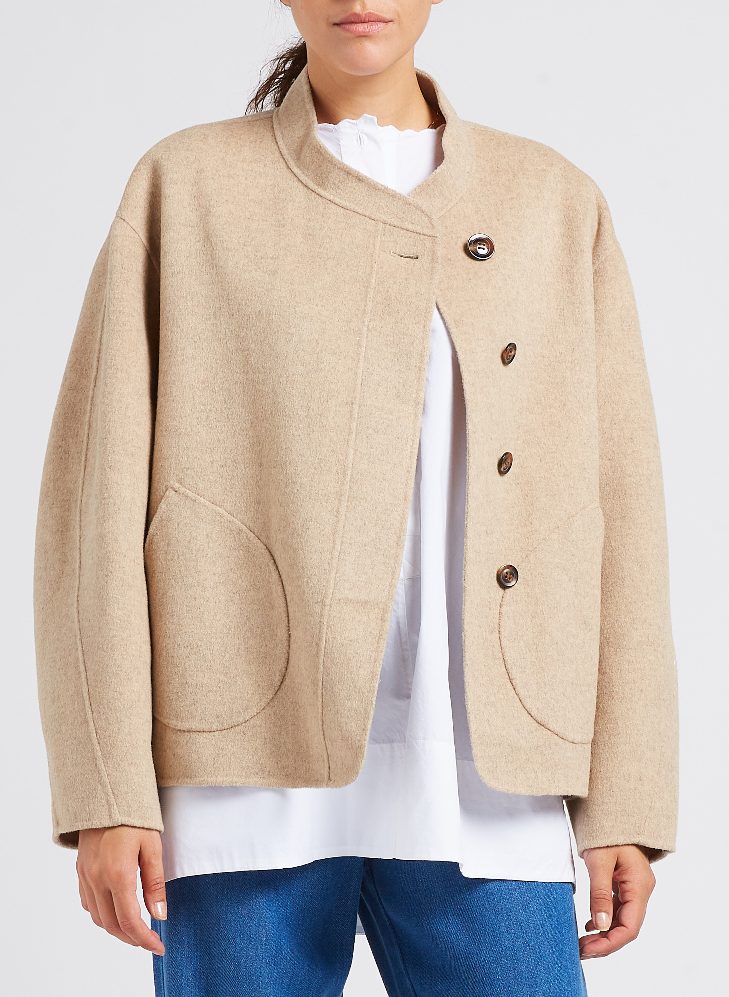 Wollmix-Mantel mit Rundhalskragen SOEUR Beige