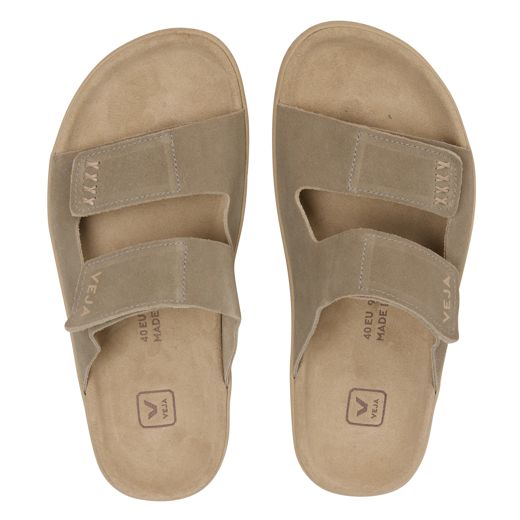 Sandales plates à brides scratch en cuir VEJA Vert