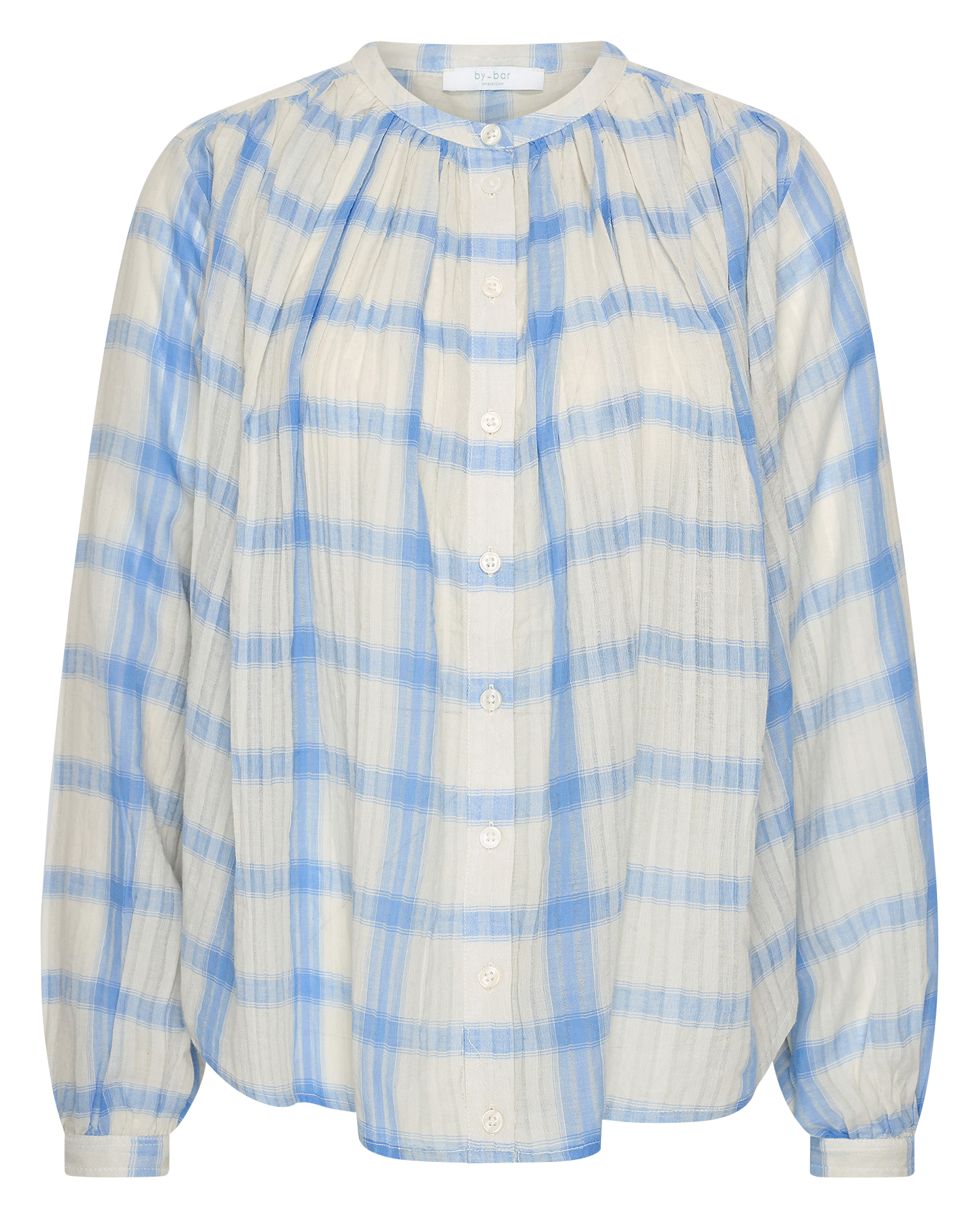 Blouse oversize col rond en coton imprimé BY BAR Bleu