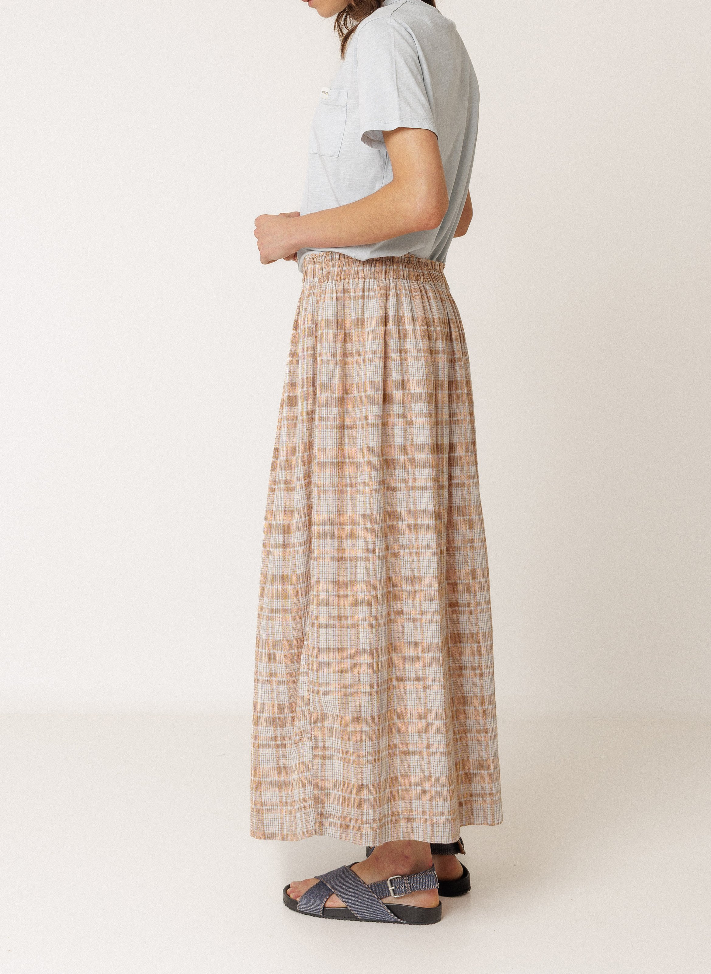 Jupe longue fluide à carreaux INDI & COLD Orange