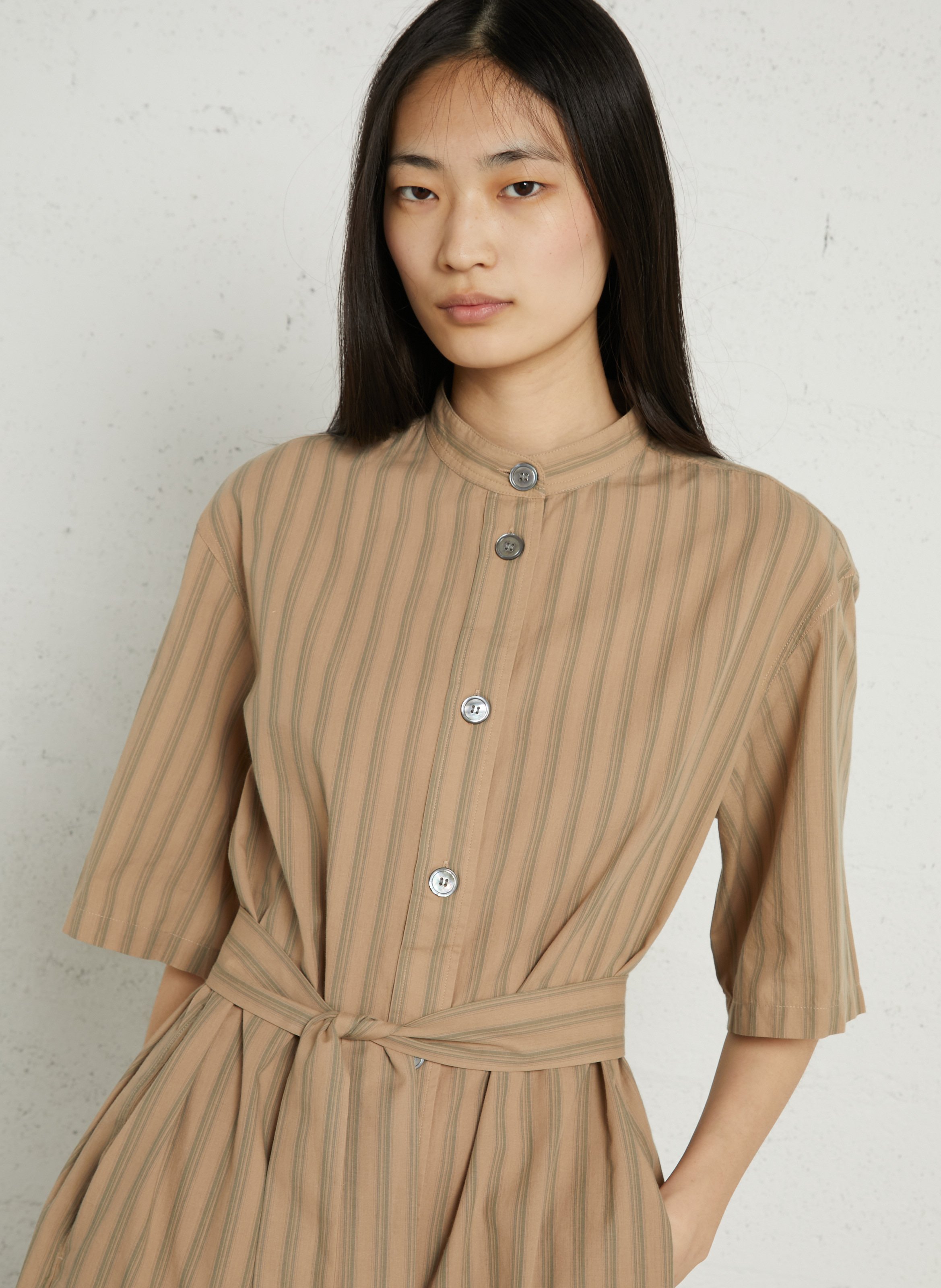 Midi-Kleid mit Mao-Kragen aus Baumwolle SOEUR Beige