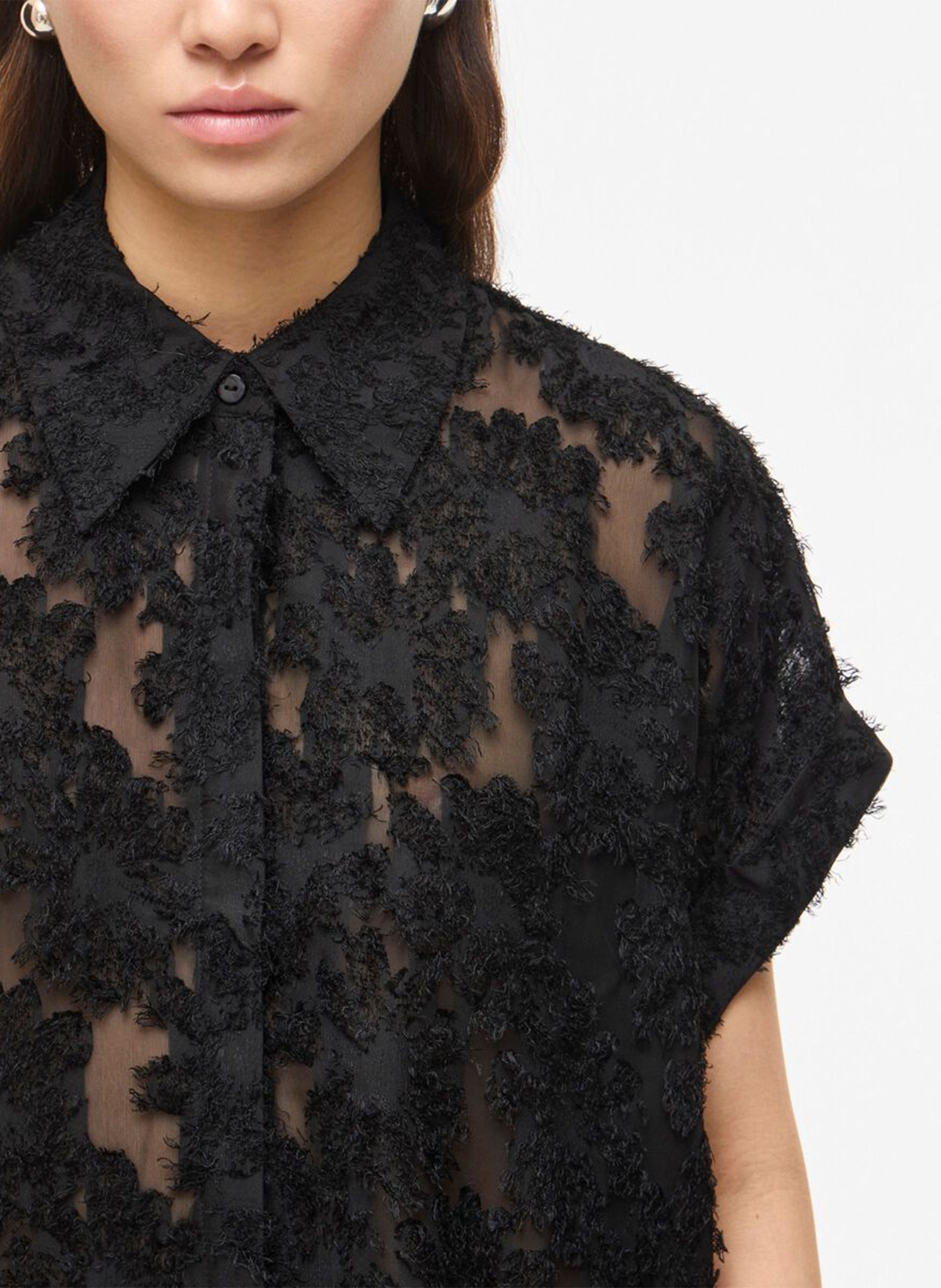 Chemise droite col classique en dentelle ROUGE EDIT Gris