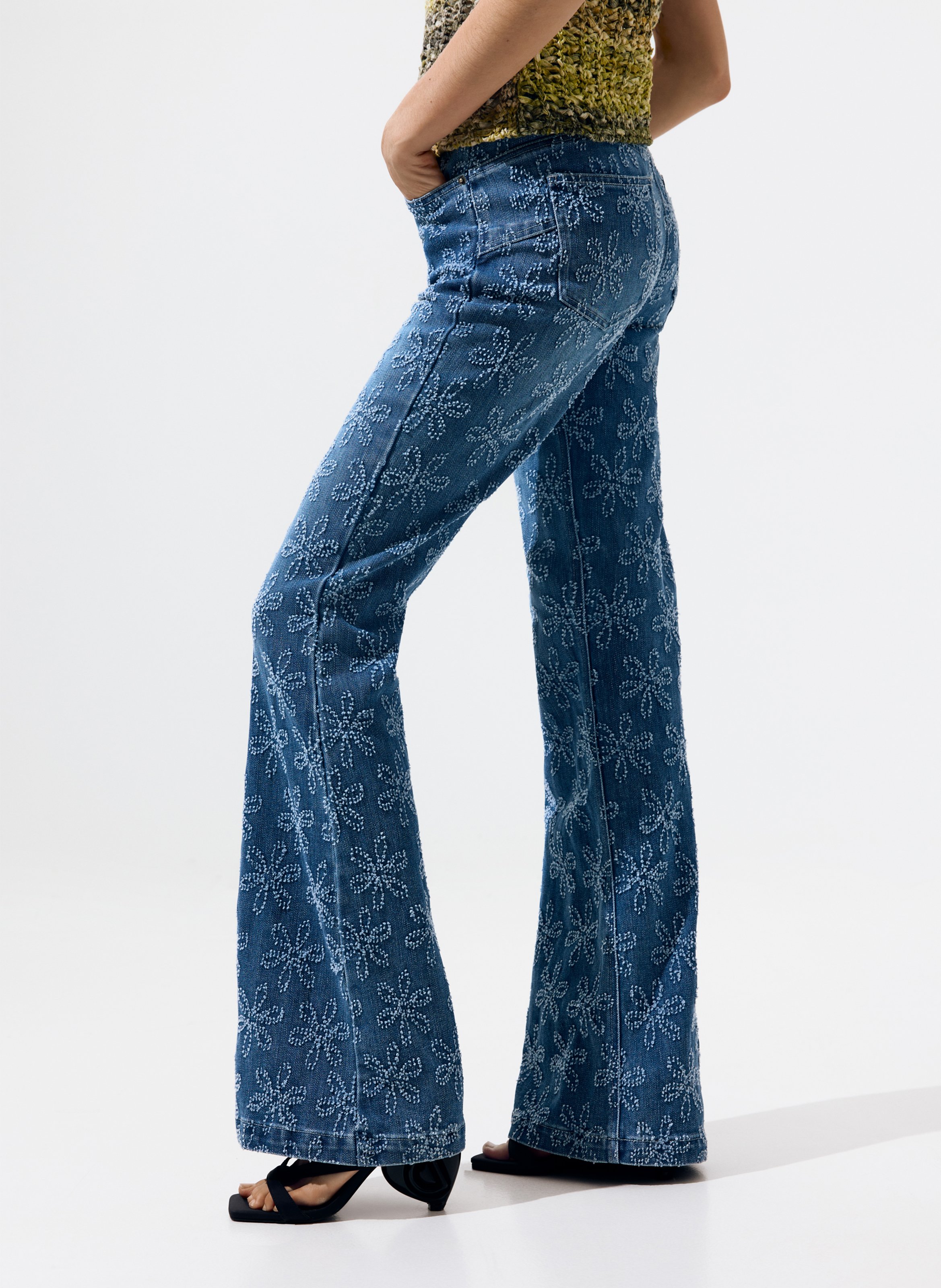 Jean flare taille haute à motifs DESIGUAL Bleu