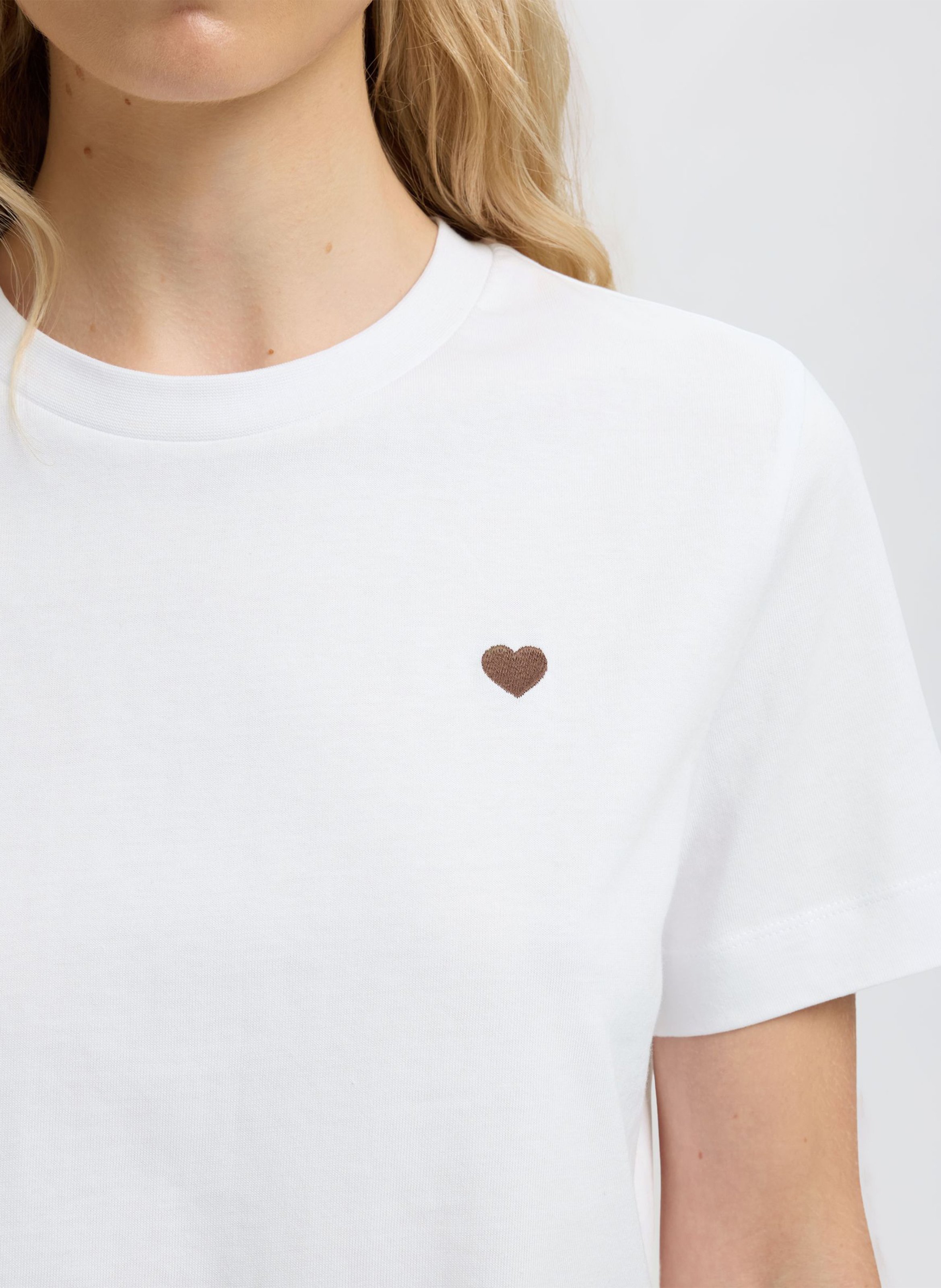 Tee-shirt droit col rond en coton bio SELECTED Blanc