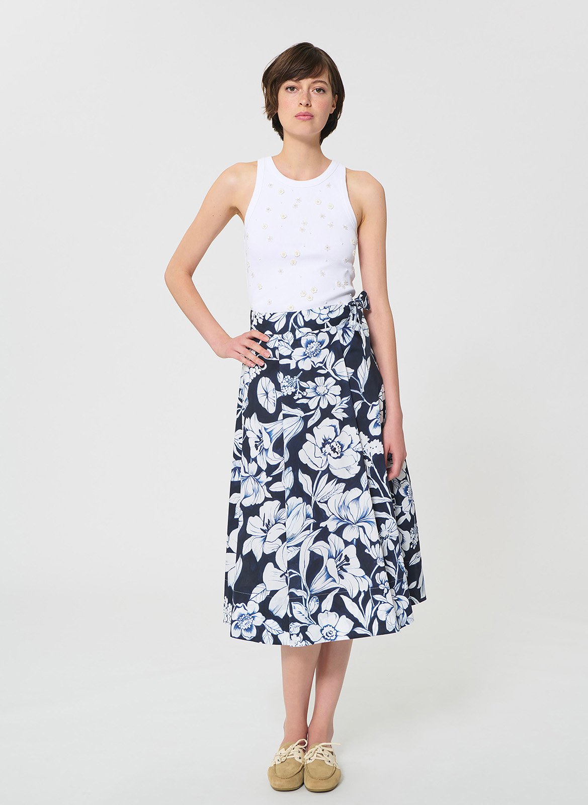 Jupe longue en coton imprimé TARA JARMON Bleu