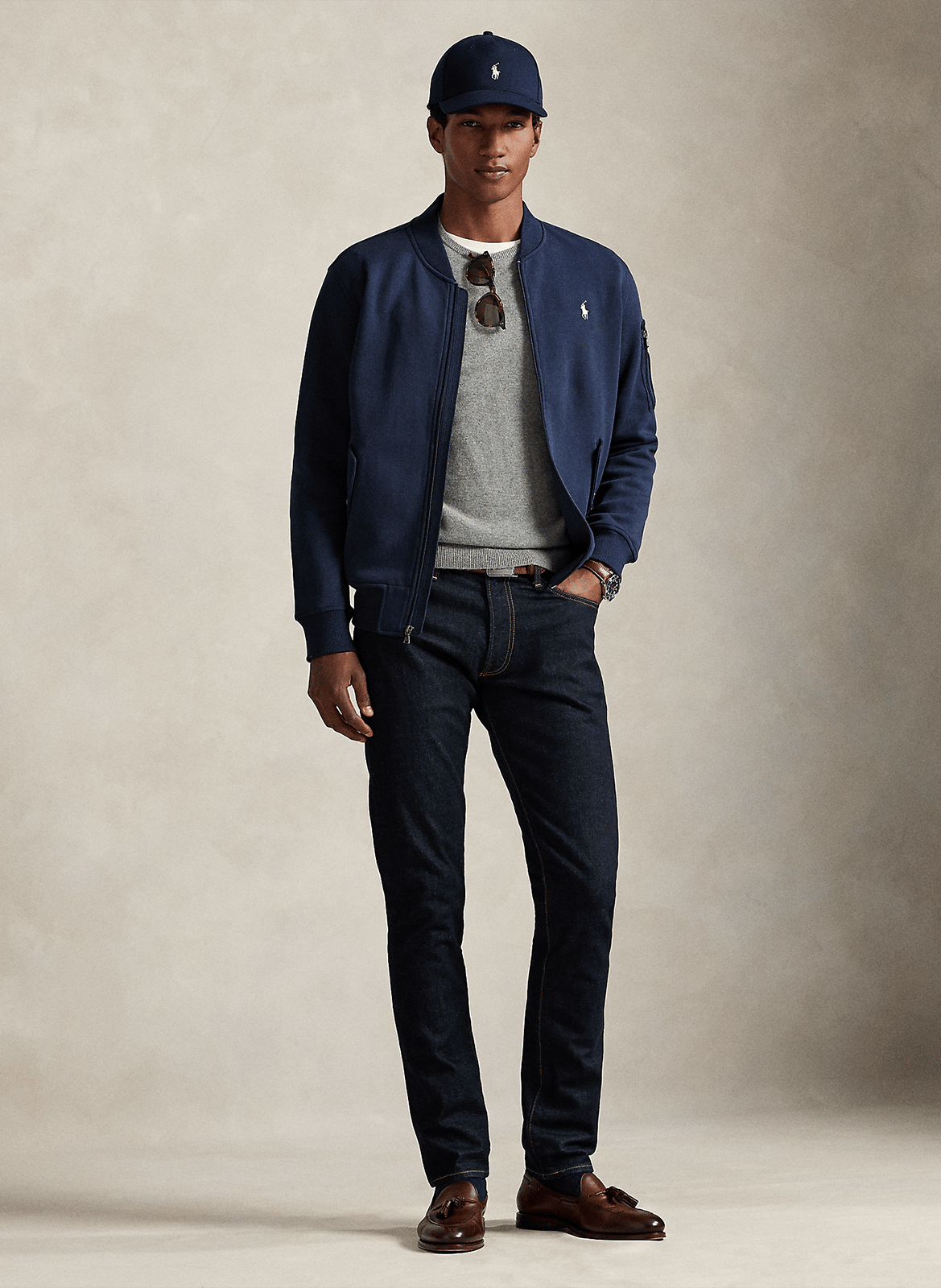 Round-neck cotton-blend jacket POLO RALPH LAUREN Blue